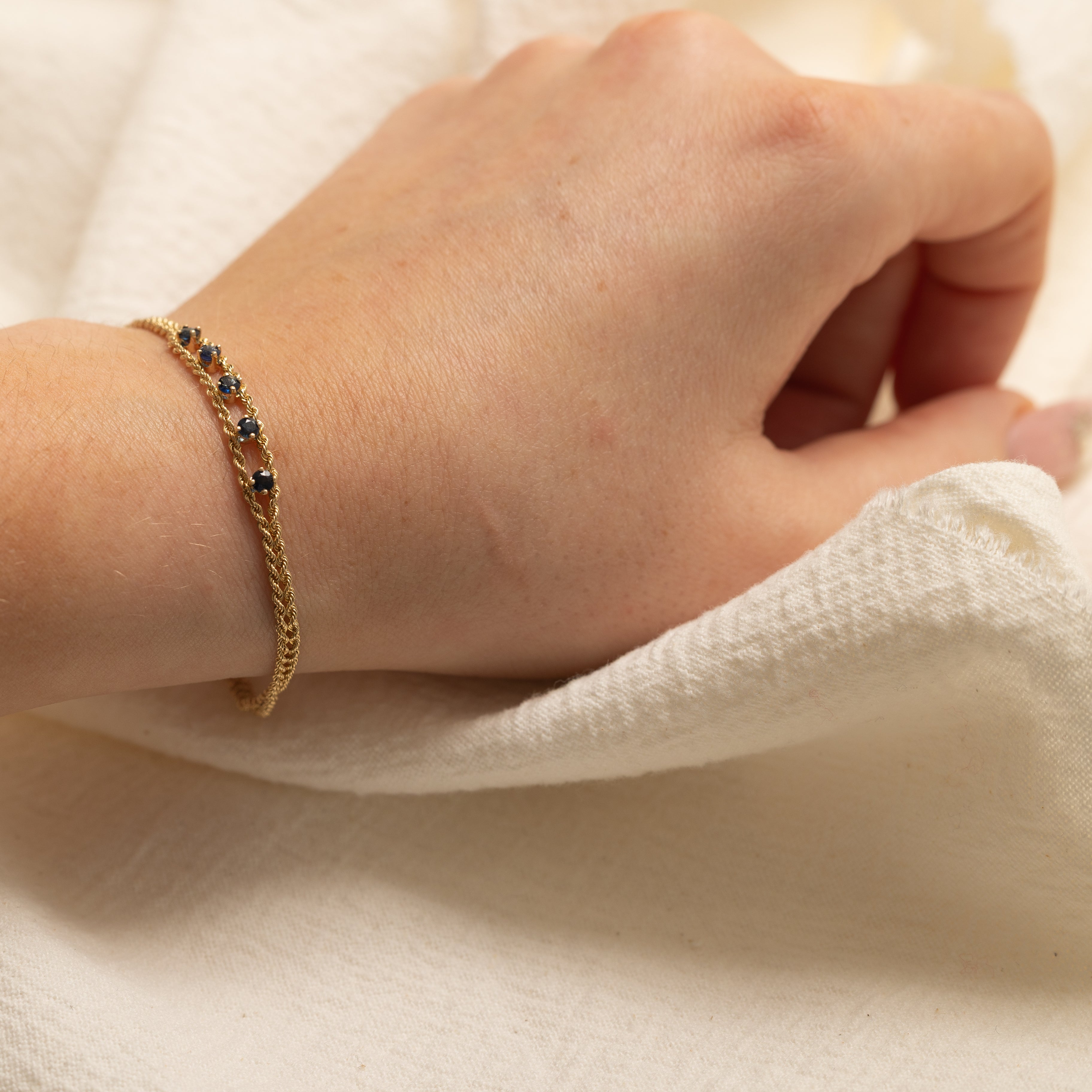 Five Stone Sapphire Rope Chain Gemstone Bracelet | 0.38ctw | 6.5" |