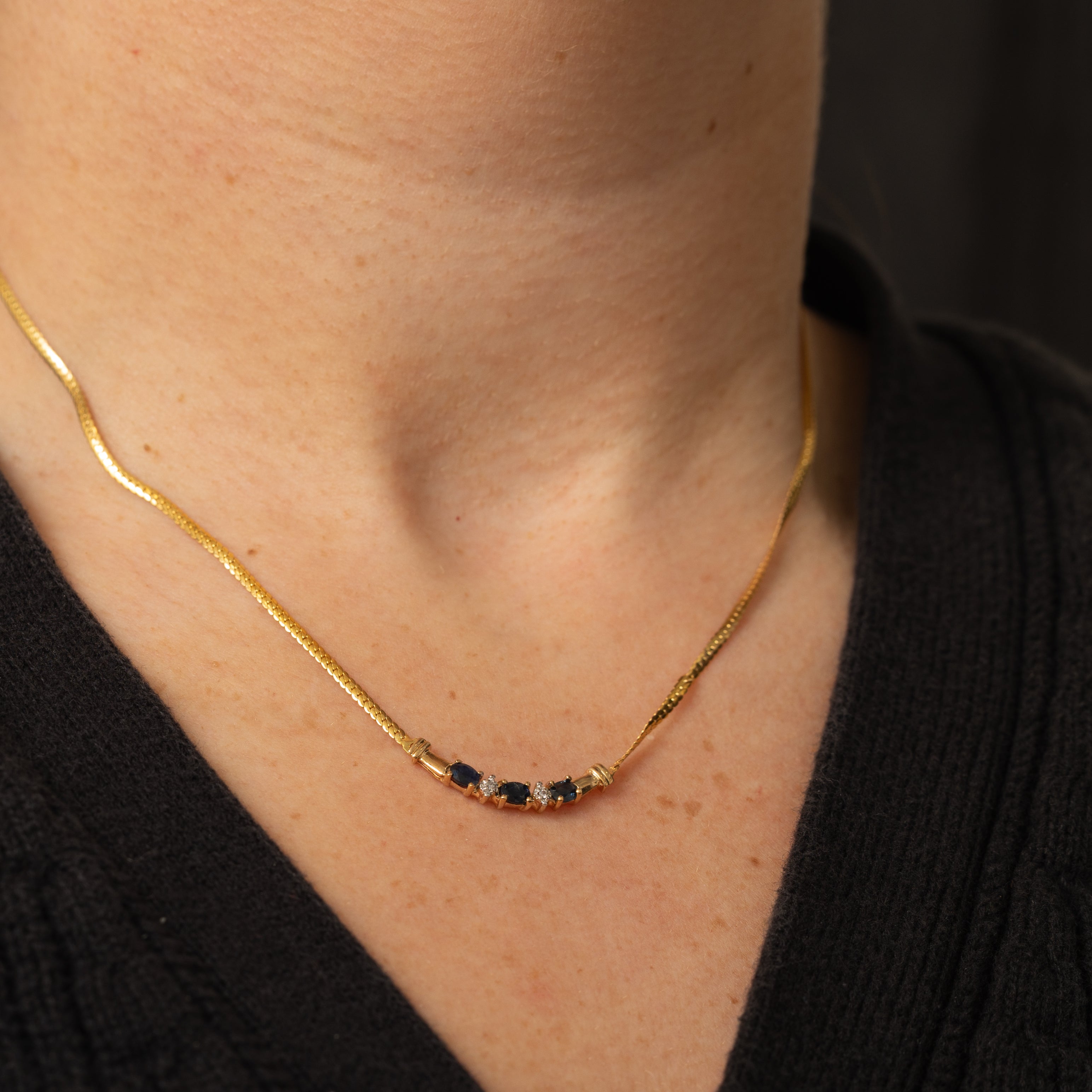 Sapphire & Diamond Pendant Necklace | 0.6ctw, 0.02ctw | 17" |