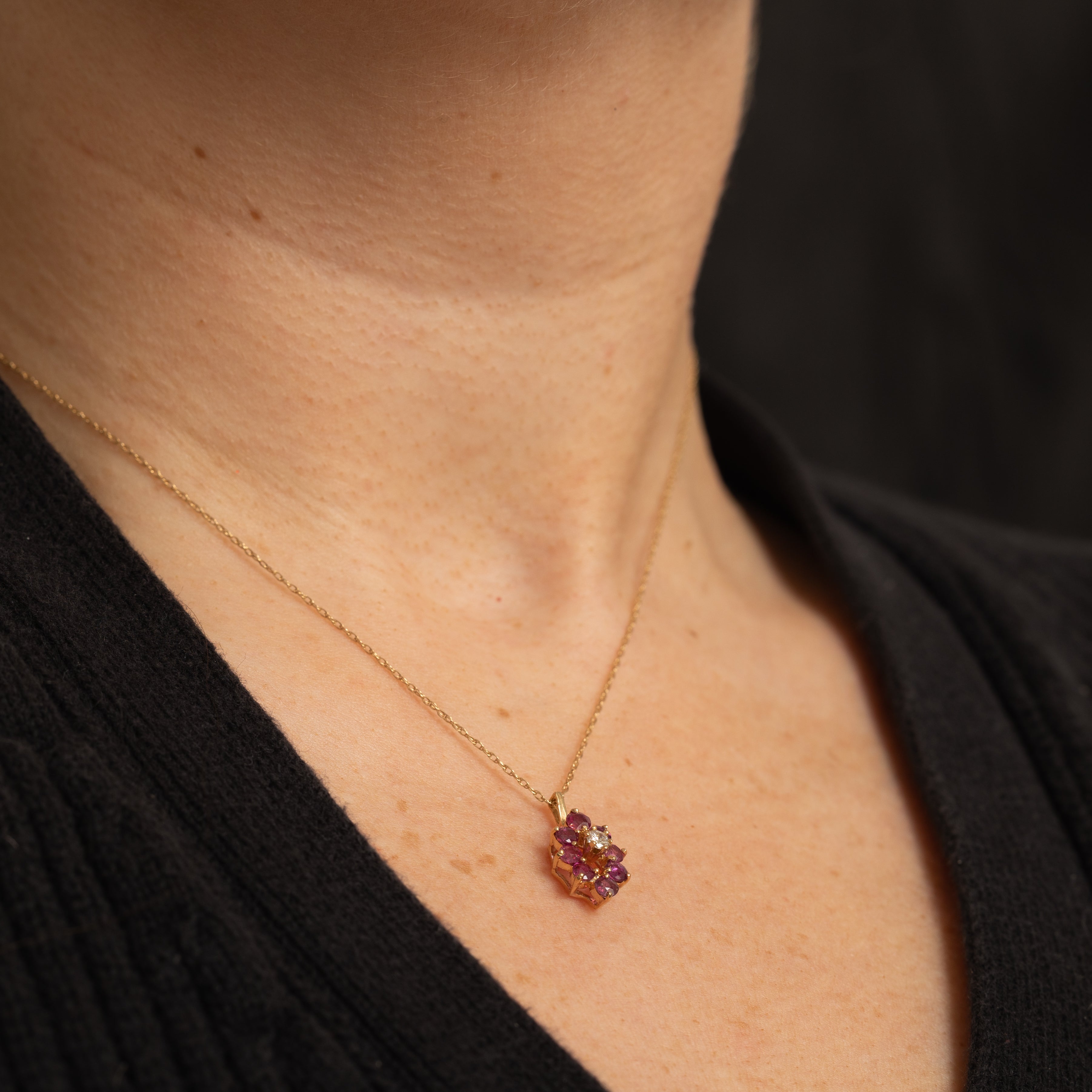 Diamond & Ruby Halo Pendant Necklace | 0.12ct, 1.0ctw | 16" |