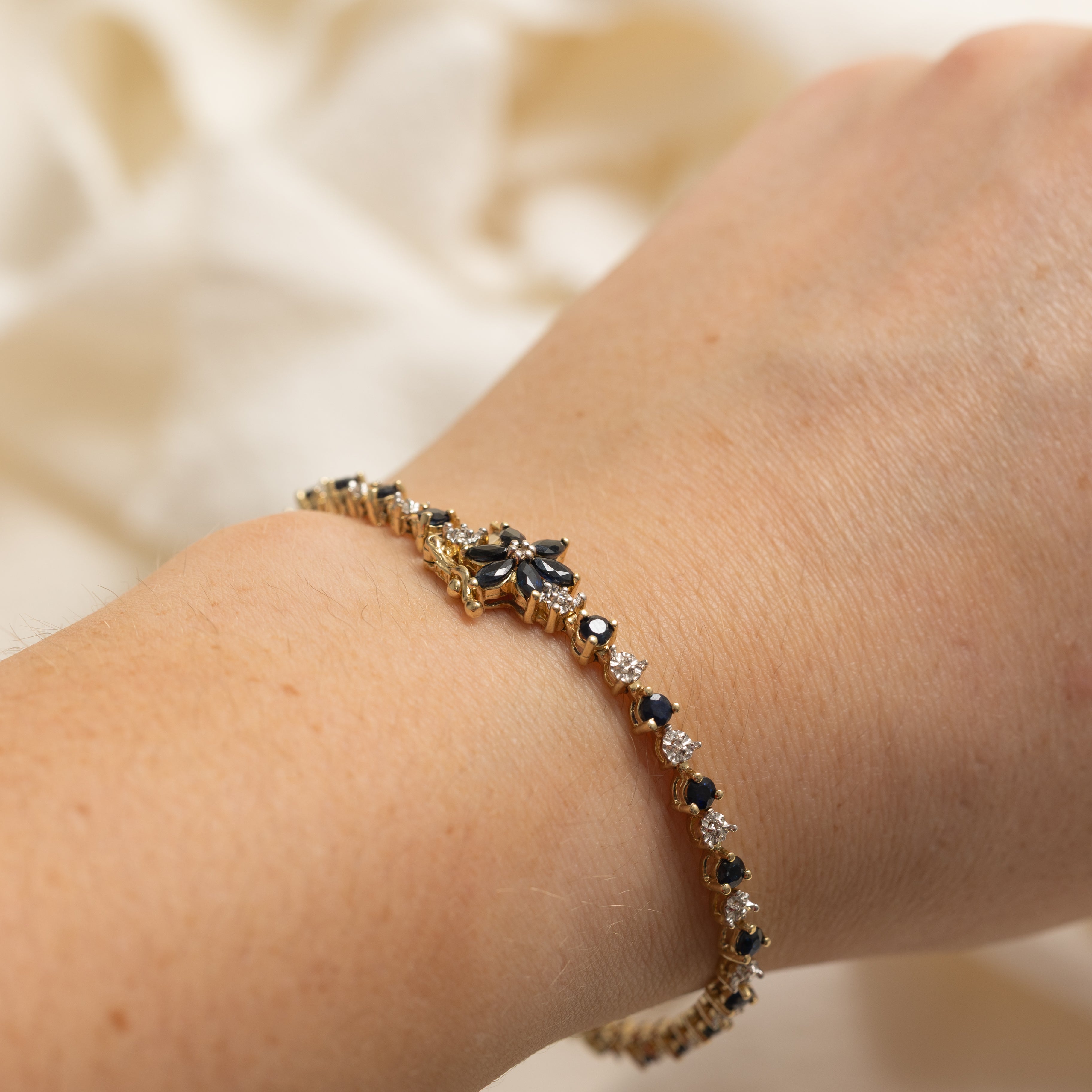 Sapphire & Diamond Floral Gemstone Bracelet | 2.25ctw, 0.12ctw | 7" |