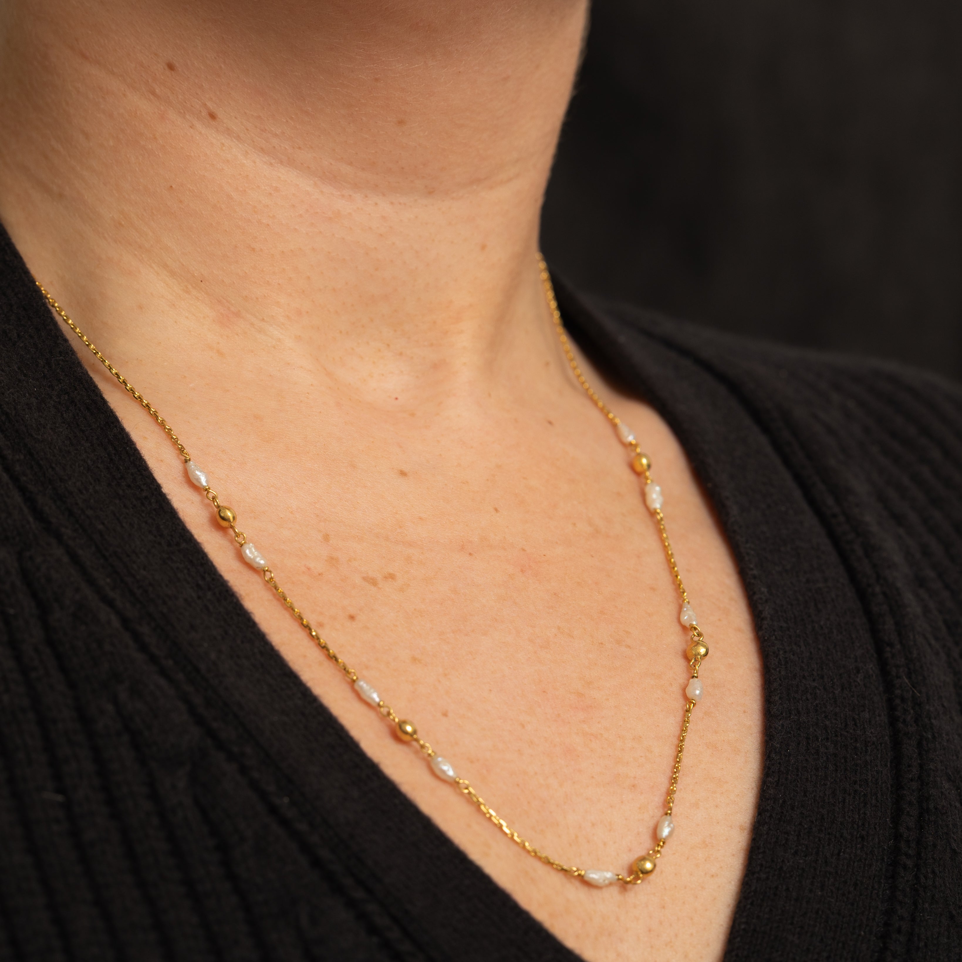 14K Gold Bead & Rice Pearl Satellite Chain Necklace | 21.5" |