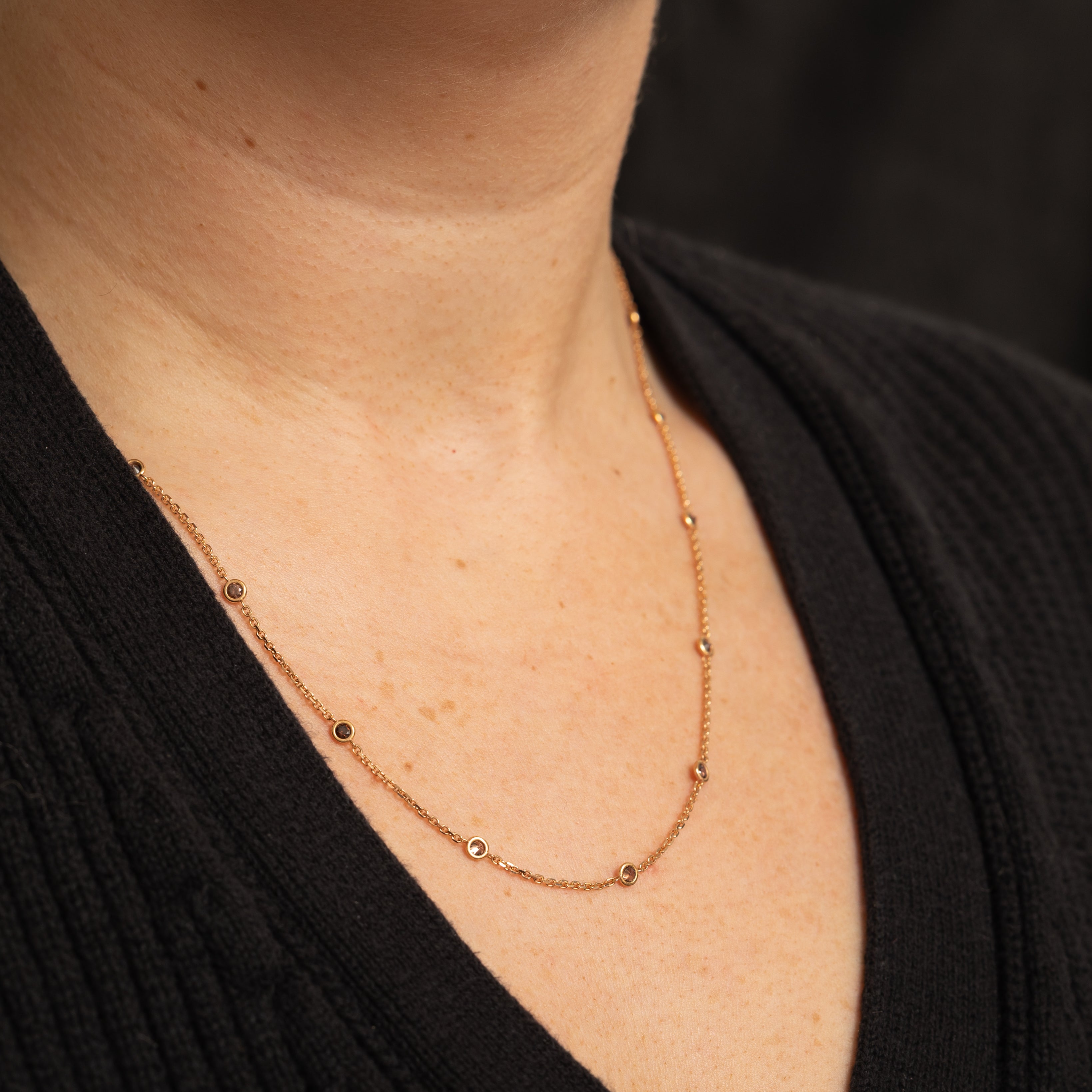 Bezel Set Glass Satellite Chain Necklace | 0.85ctw | 17" |