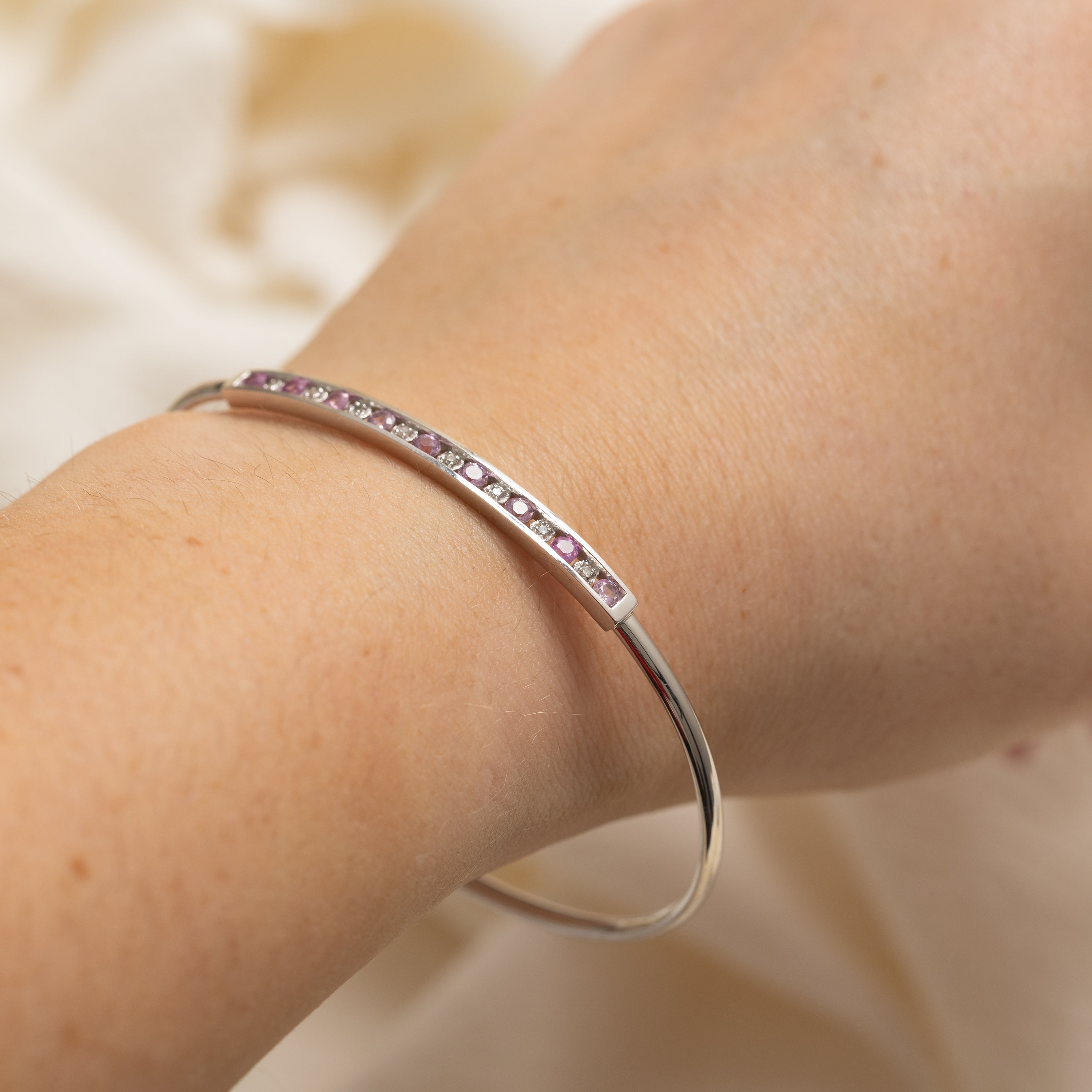 Channel Set Pink Sapphire & Diamond Cuff Bracelet | 0.5ctw, 0.04ctw | 7.5" |