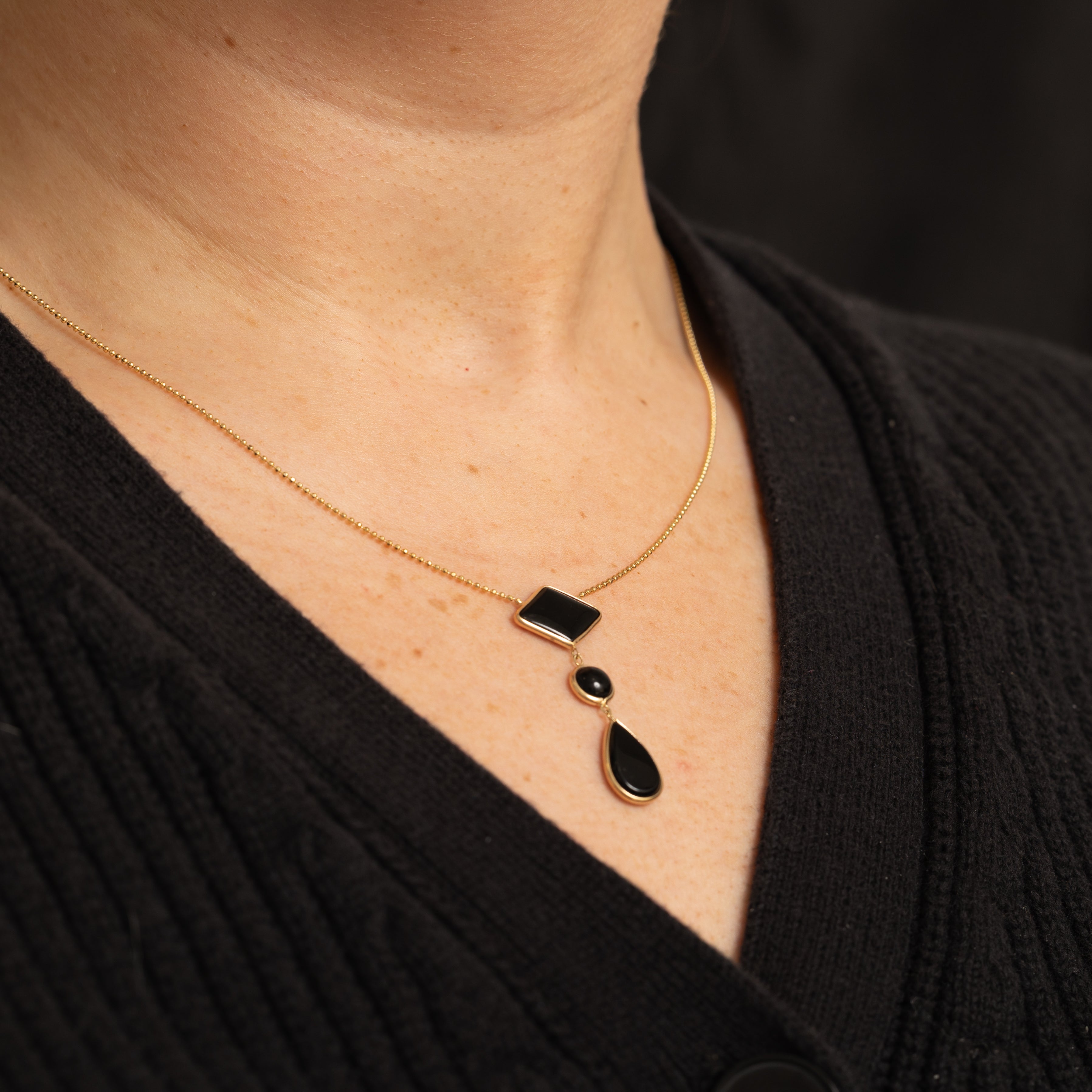 Mix Cut Onyx Drop Pendant Necklace | 12.0ctw | 16" |