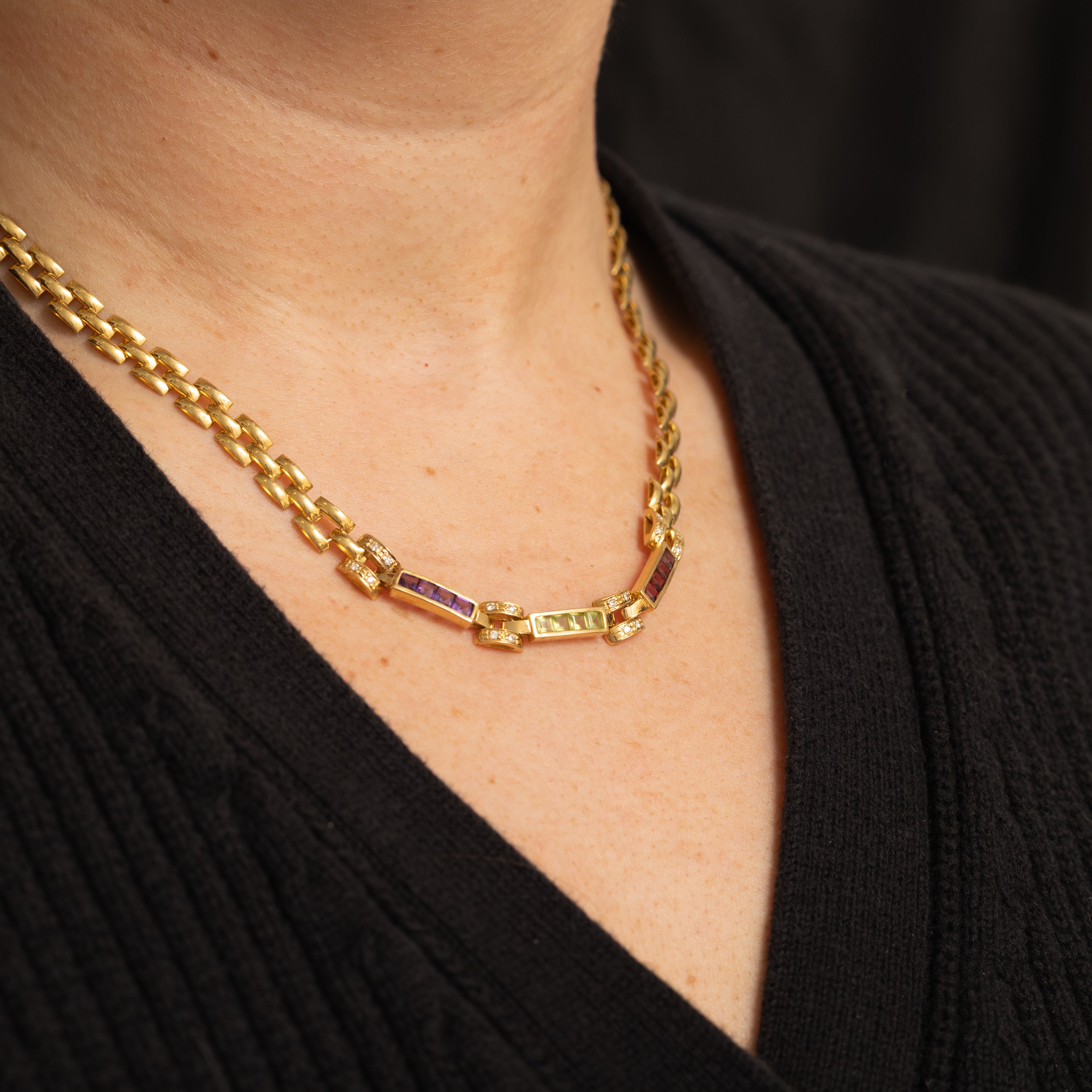 Multi Gem Panther Link Chain Necklace | 1.6ctw | 16.75" |