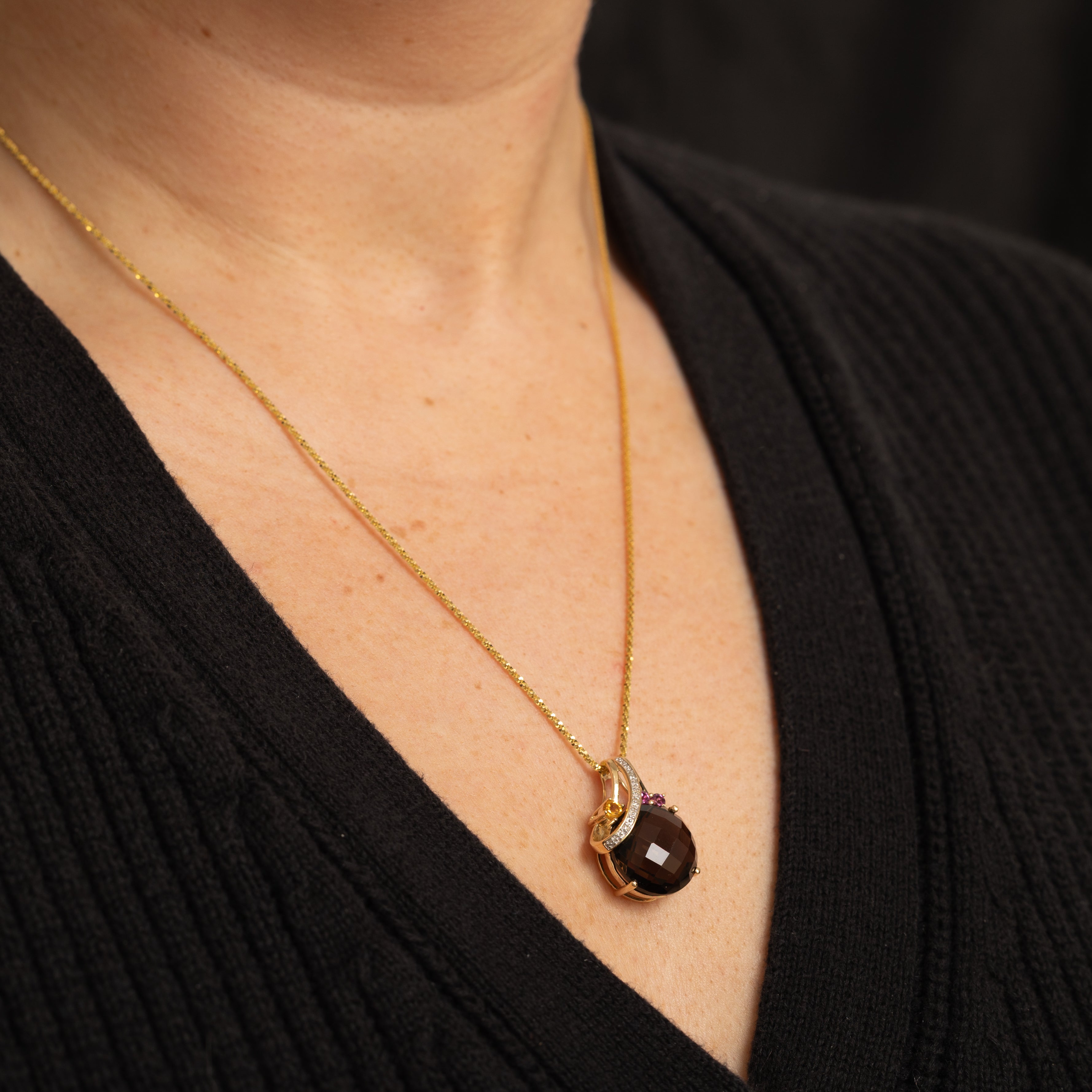 Multi Gem & Diamond Adjustable Pendant Necklace | 12.2ctw, 0.2ctw | 22" |