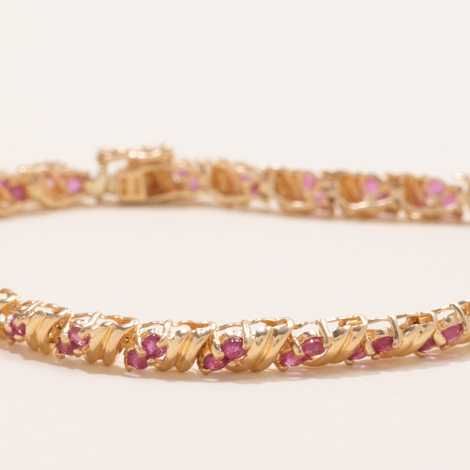 Ruby Grooved Gemstone Bracelet | 2.1ctw | 7.5" |