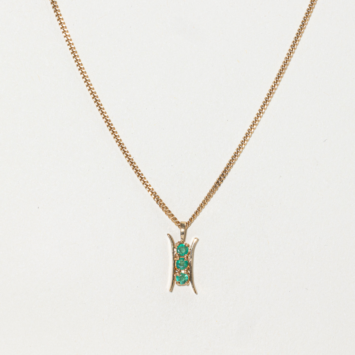 Three Stone Emerald Column Pendant Necklace | 0.78ctw | 18"