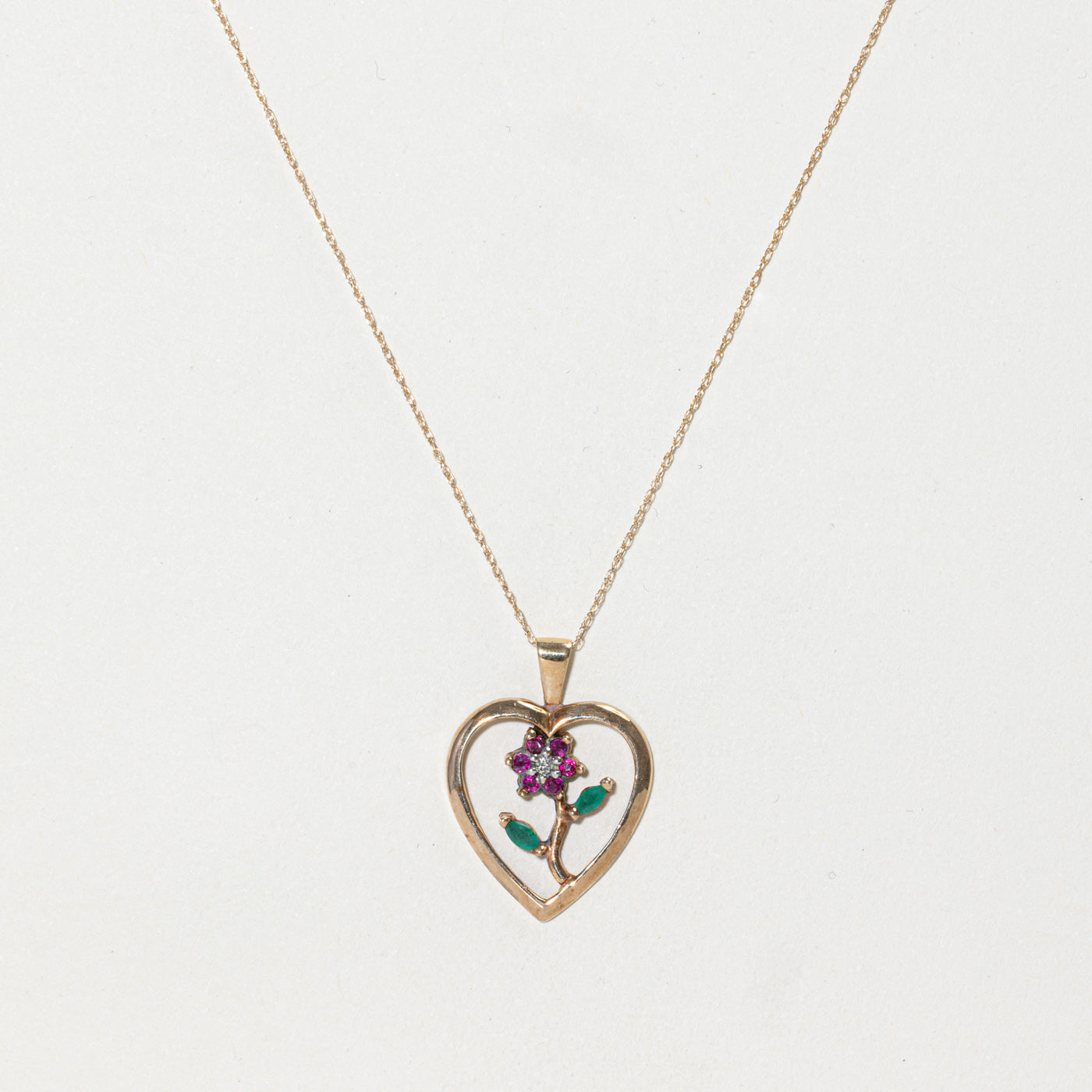 Multi Gemstone Heart & Flower Pendant Necklace | 0.19ctw | 18"