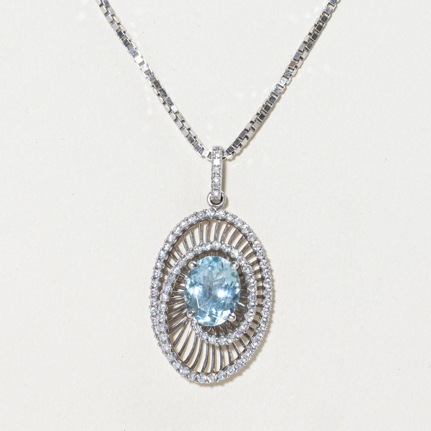 Aquamarine & Diamond Openwork Pendant Necklace | 2.03ct, 0.78ctw | 18"
