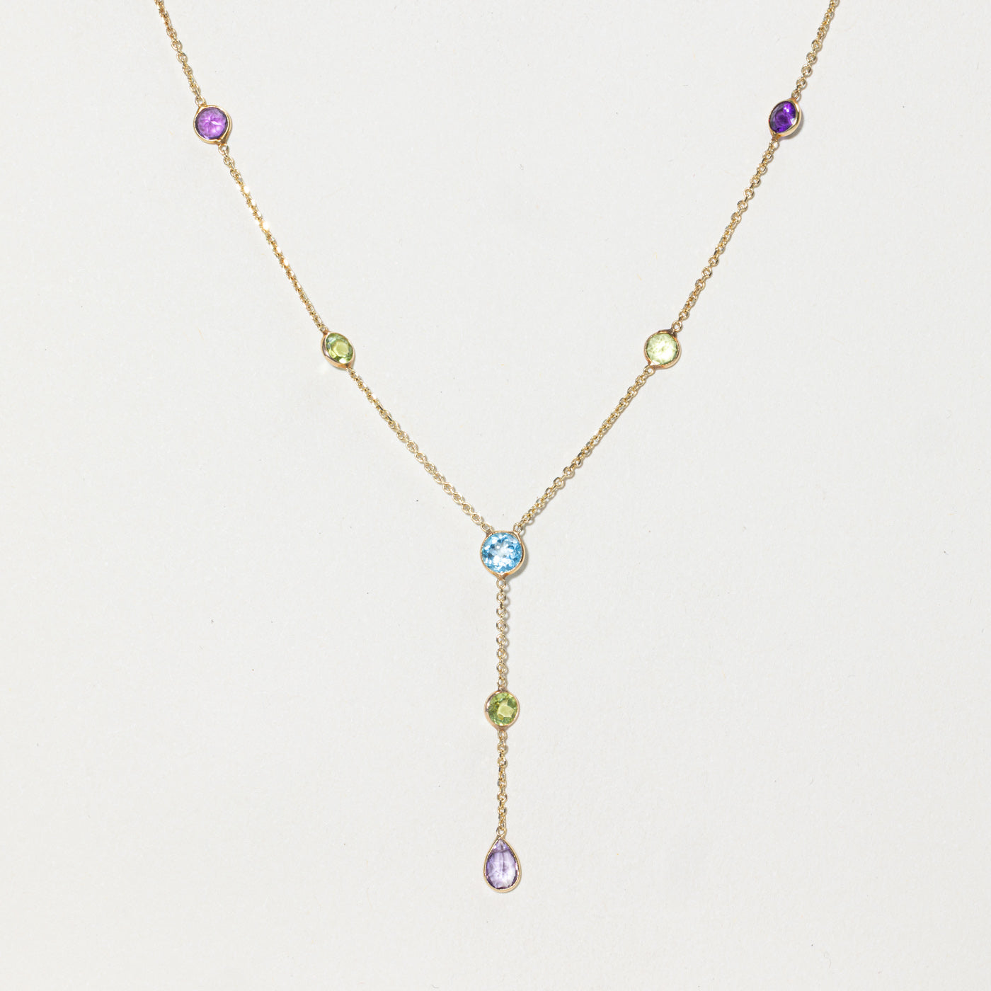 Bezel Set Multi Gemstone Lariat Necklace | 2.15ctw | 17"