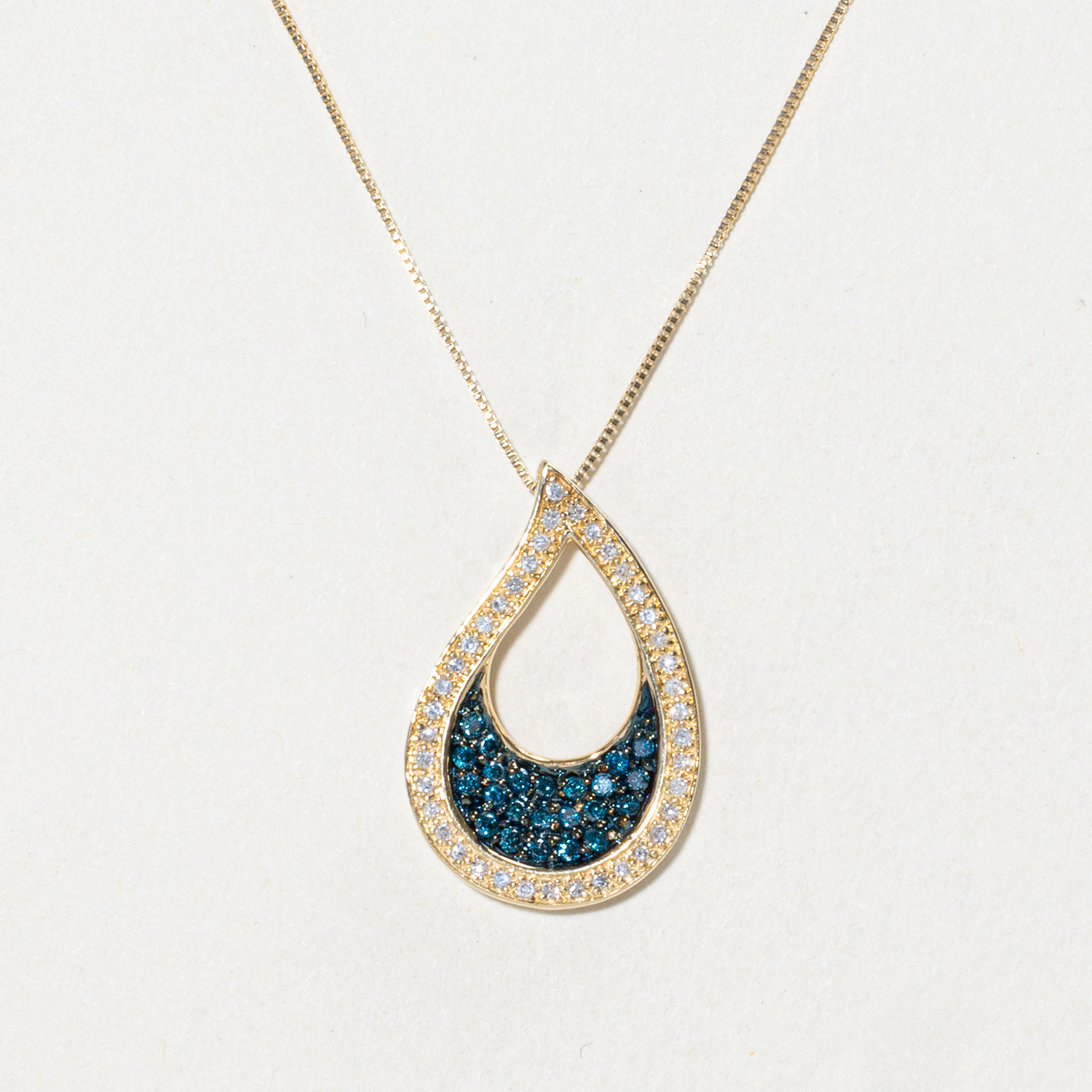 Blue & White Diamond Teardrop Pendant Necklace | 0.20ctw | 18"