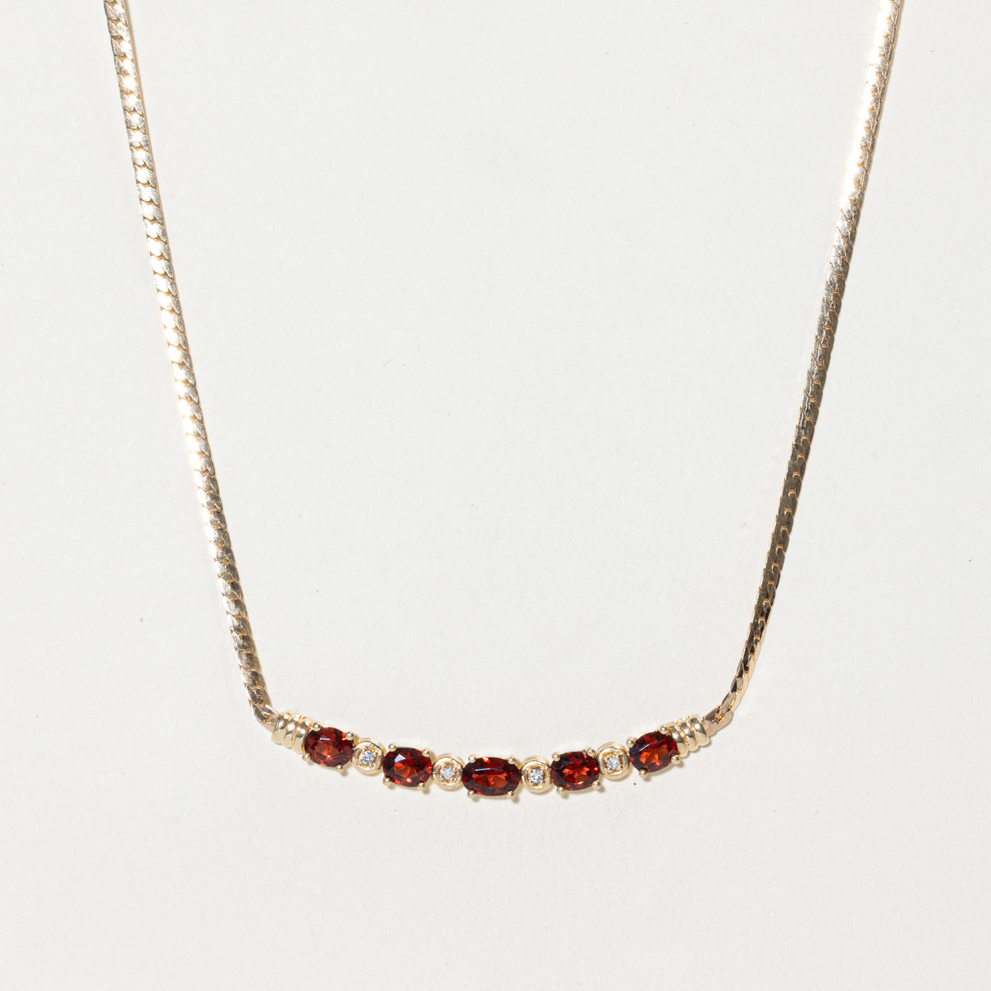 Five Stone Garnet & Diamond Pendant Necklace | 2.05ctw, 0.04ctw | 17"