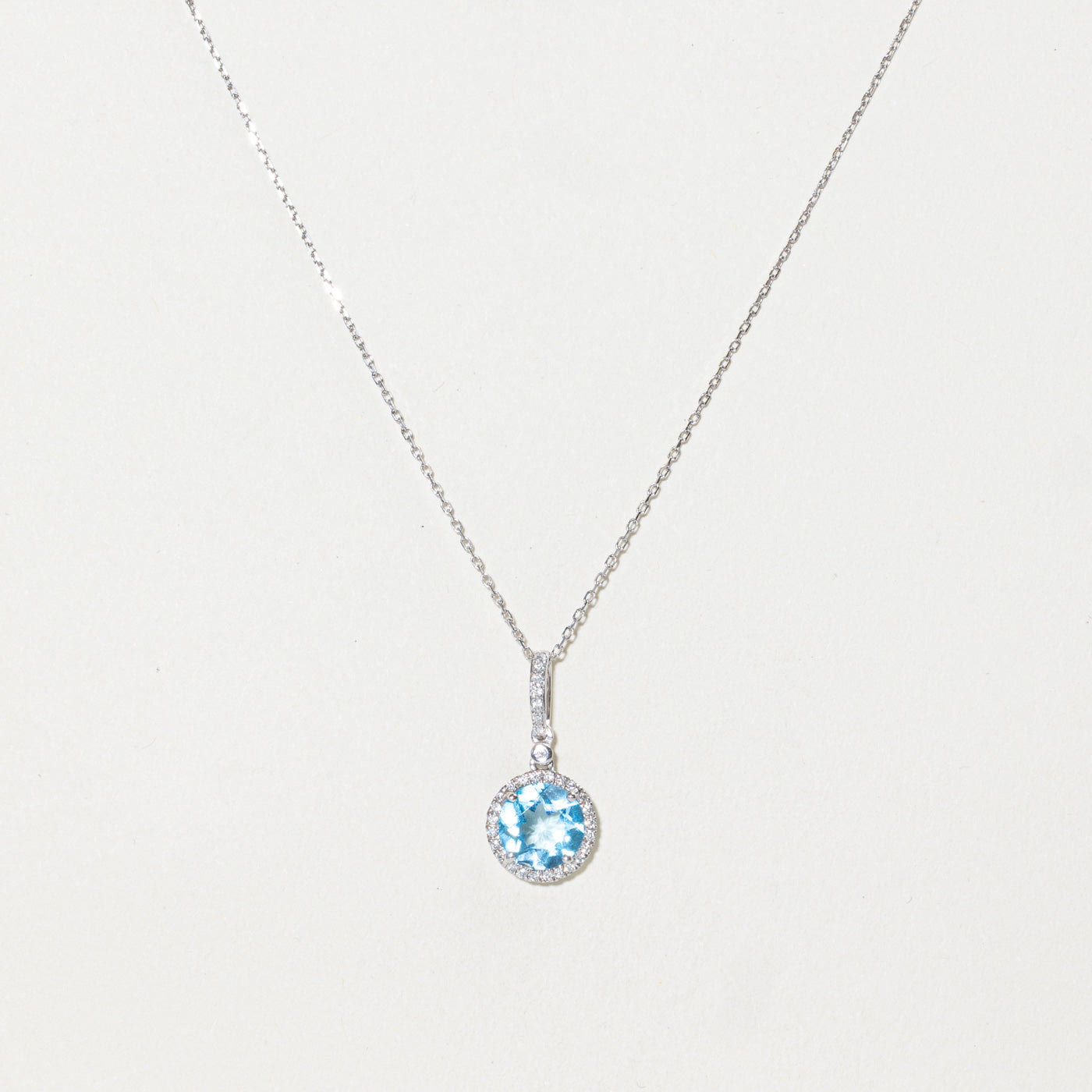 Blue Topaz & Diamond Halo Pendant Necklace | 1.44ct, 0.06ctw | 18"