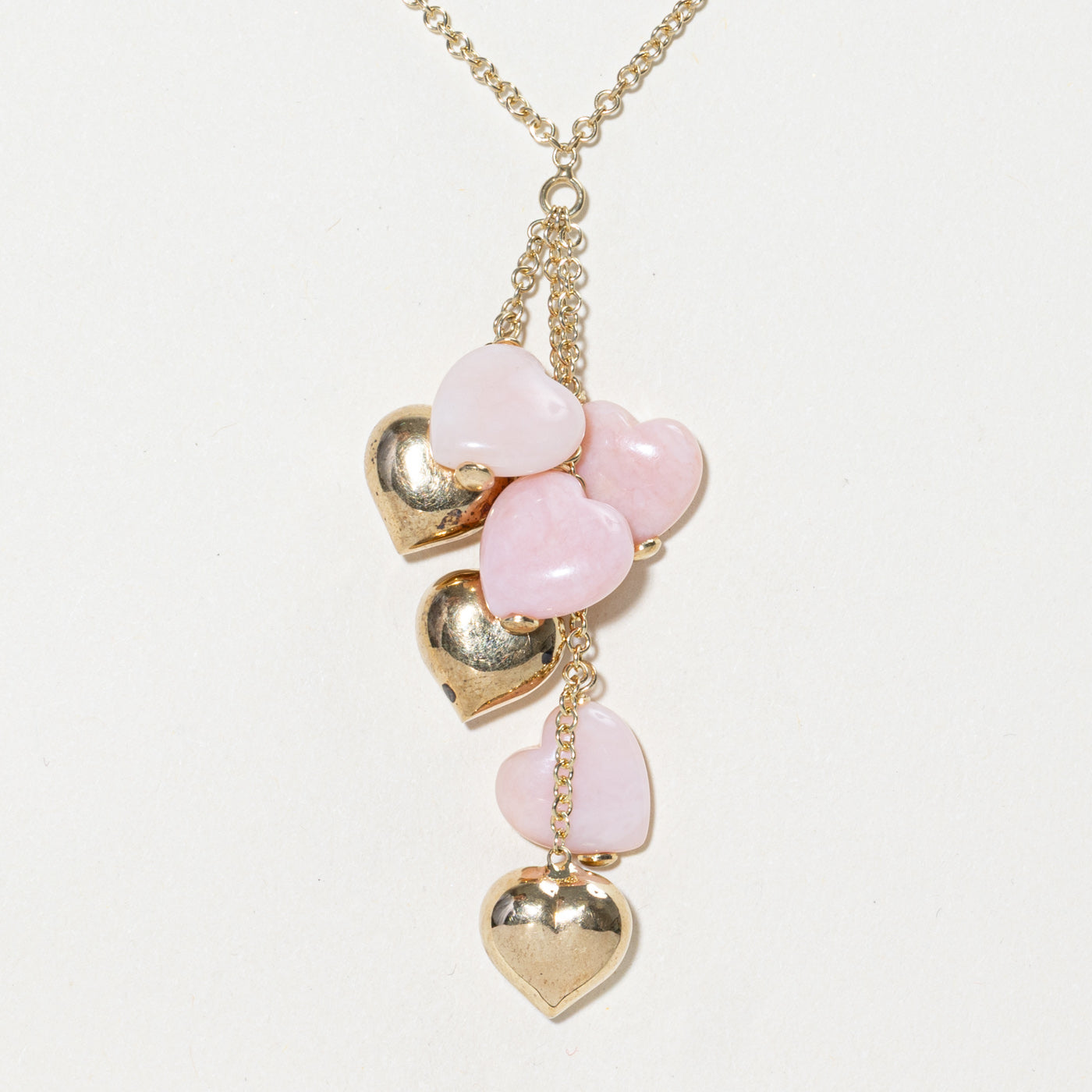 Dyed Pink Quartz Dangling Hearts Pendant Necklace | 12.00ctw | 19"