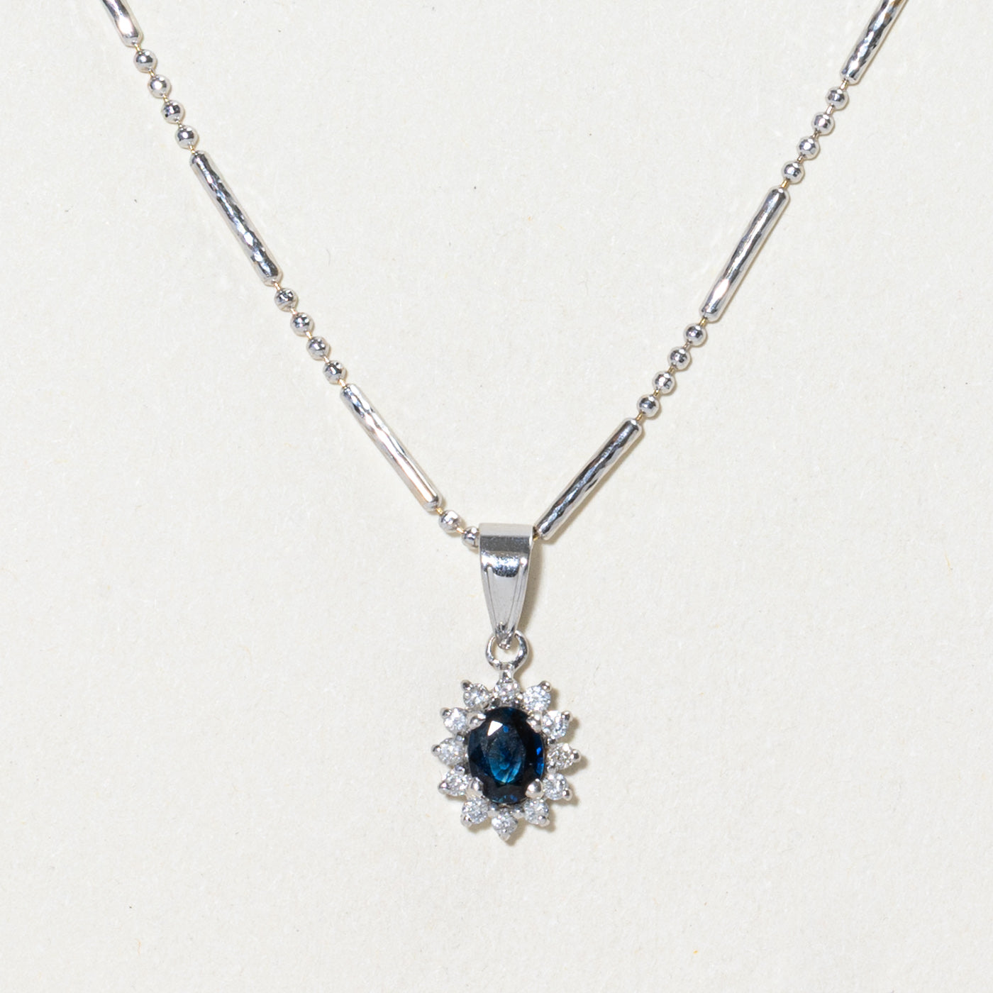 18k Oval Cut Sapphire & Diamond Petal Halo Pendant Necklace | 0.35ct, 0.12ctw | 16"