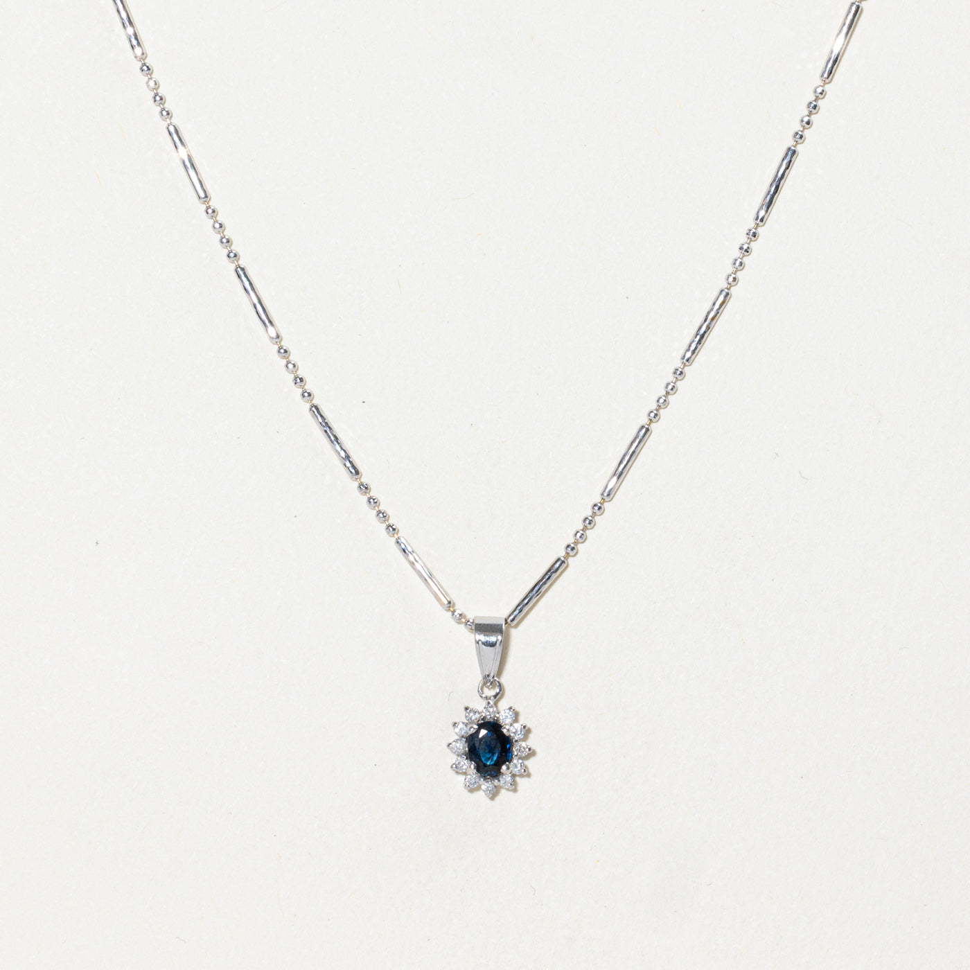 18k Oval Cut Sapphire & Diamond Petal Halo Pendant Necklace | 0.35ct, 0.12ctw | 16"