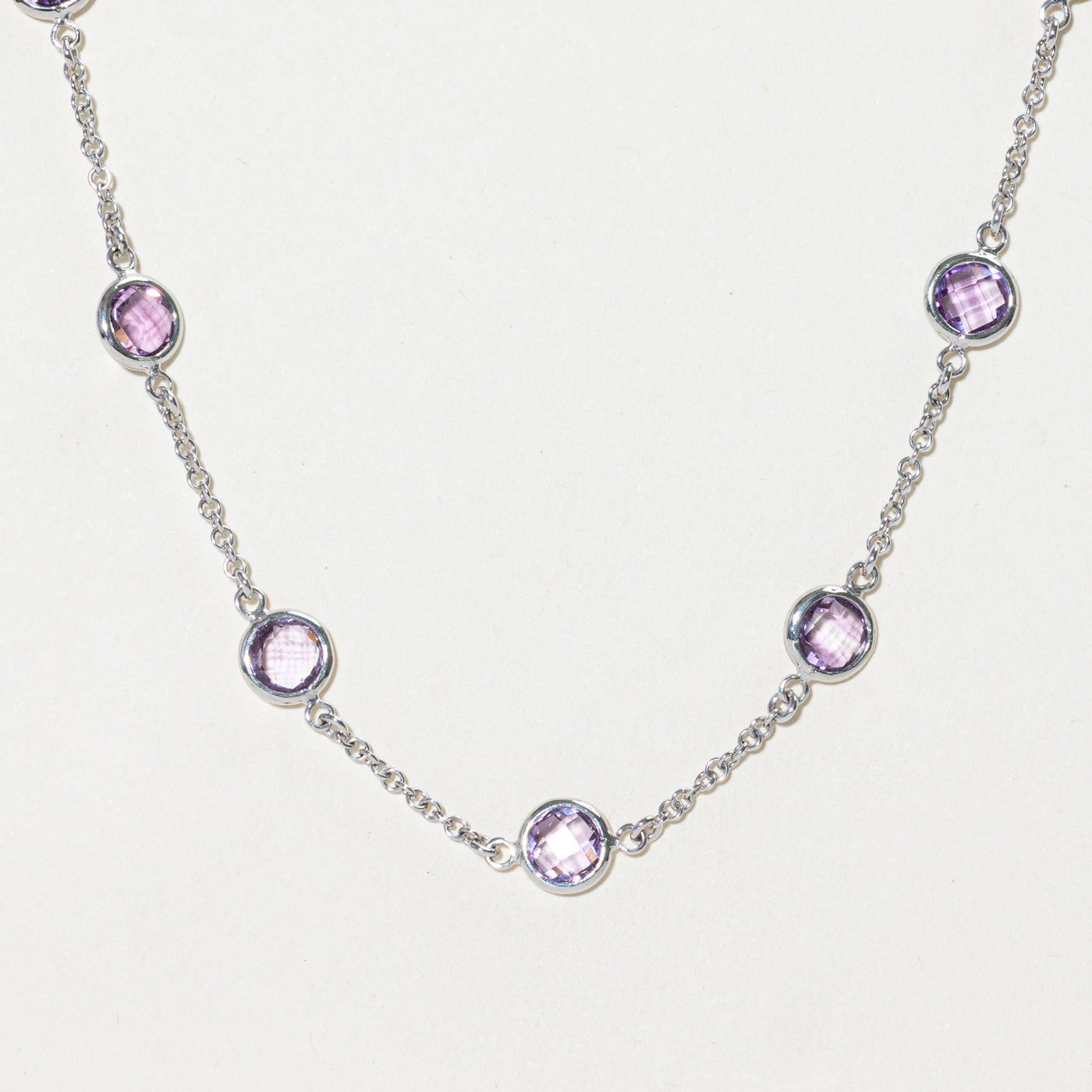 18k Bezel Set Amethyst Satellite Pendant Necklace | 12.32ctw | 17"