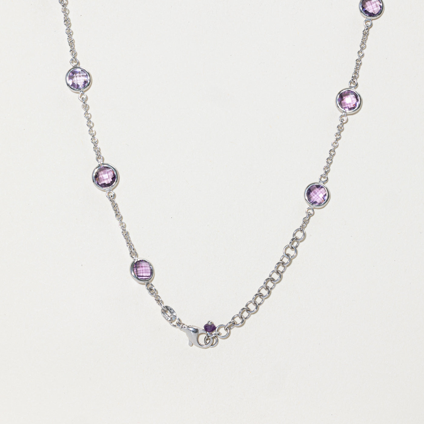 18k Bezel Set Amethyst Satellite Pendant Necklace | 12.32ctw | 17"