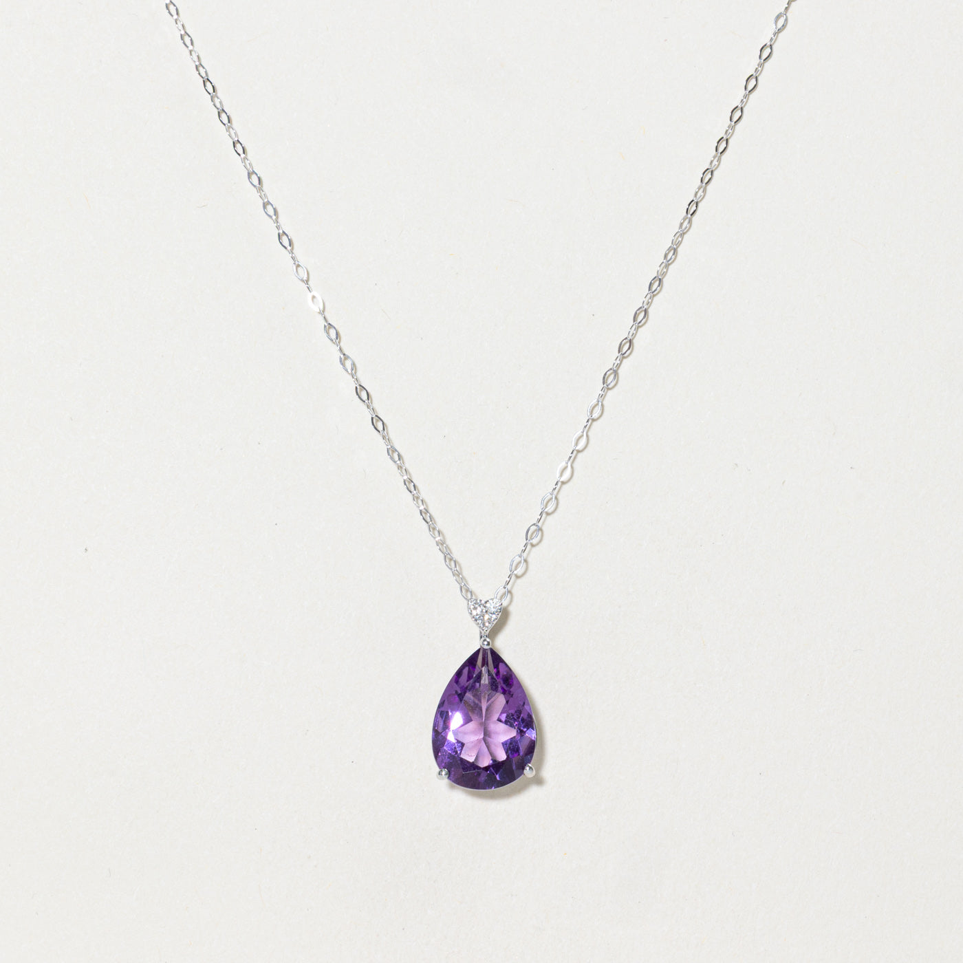 18k Pear Cut Amethyst & Diamond Pendant Necklace | 4.33ct, 0.05ct | 18"