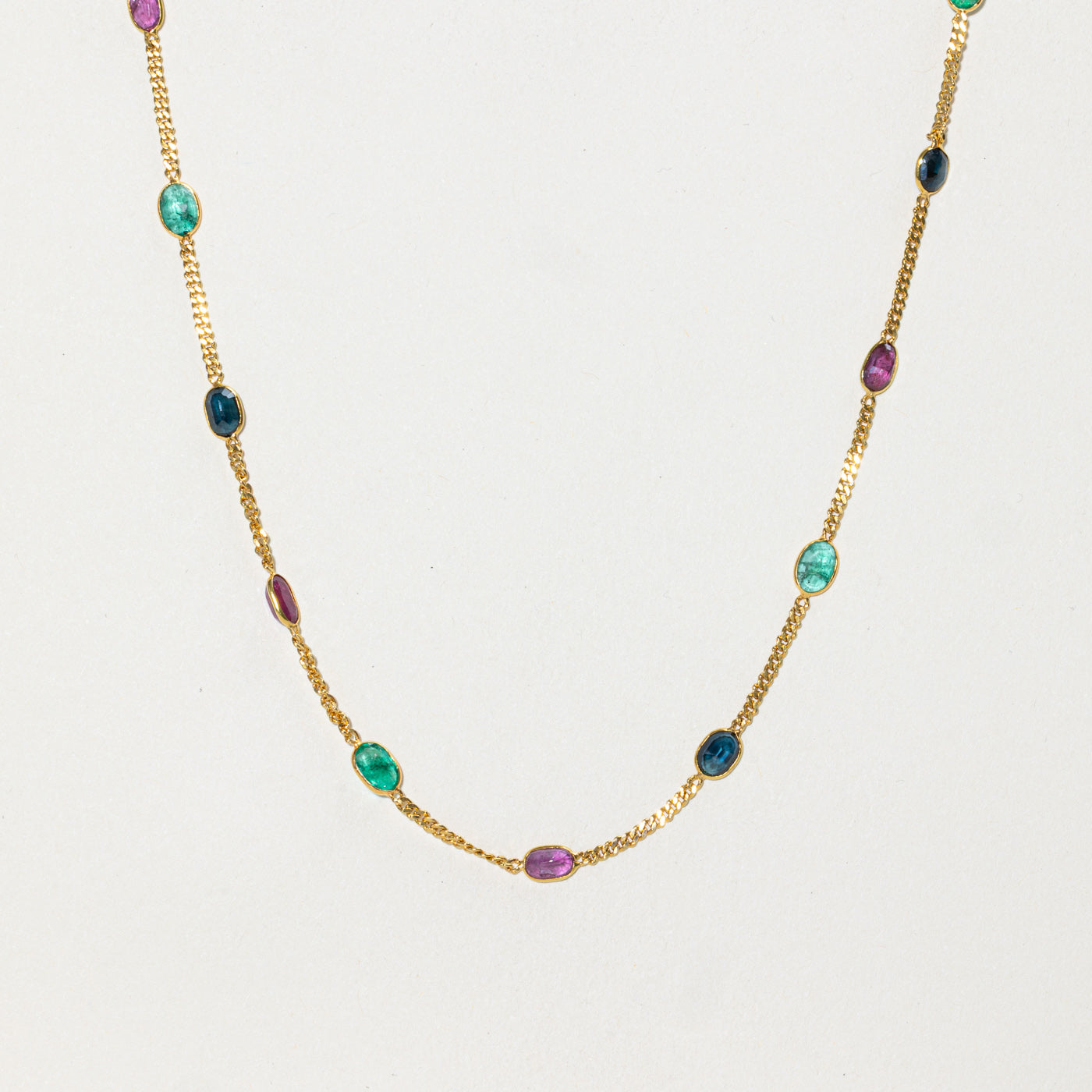 18k Bezel Set Multi Gemstone Satellite Pendant Necklace | 4.48ctw | 18"