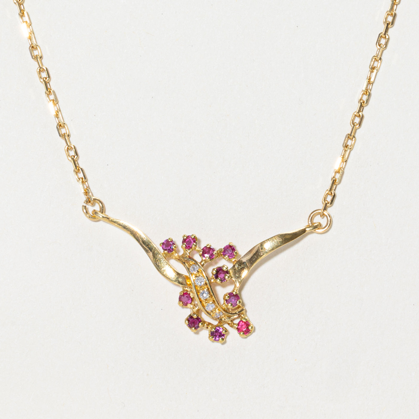 18k Ruby & Diamond Cluster Pendant Necklace | 0.50ctw, 0.05ctw | 18"