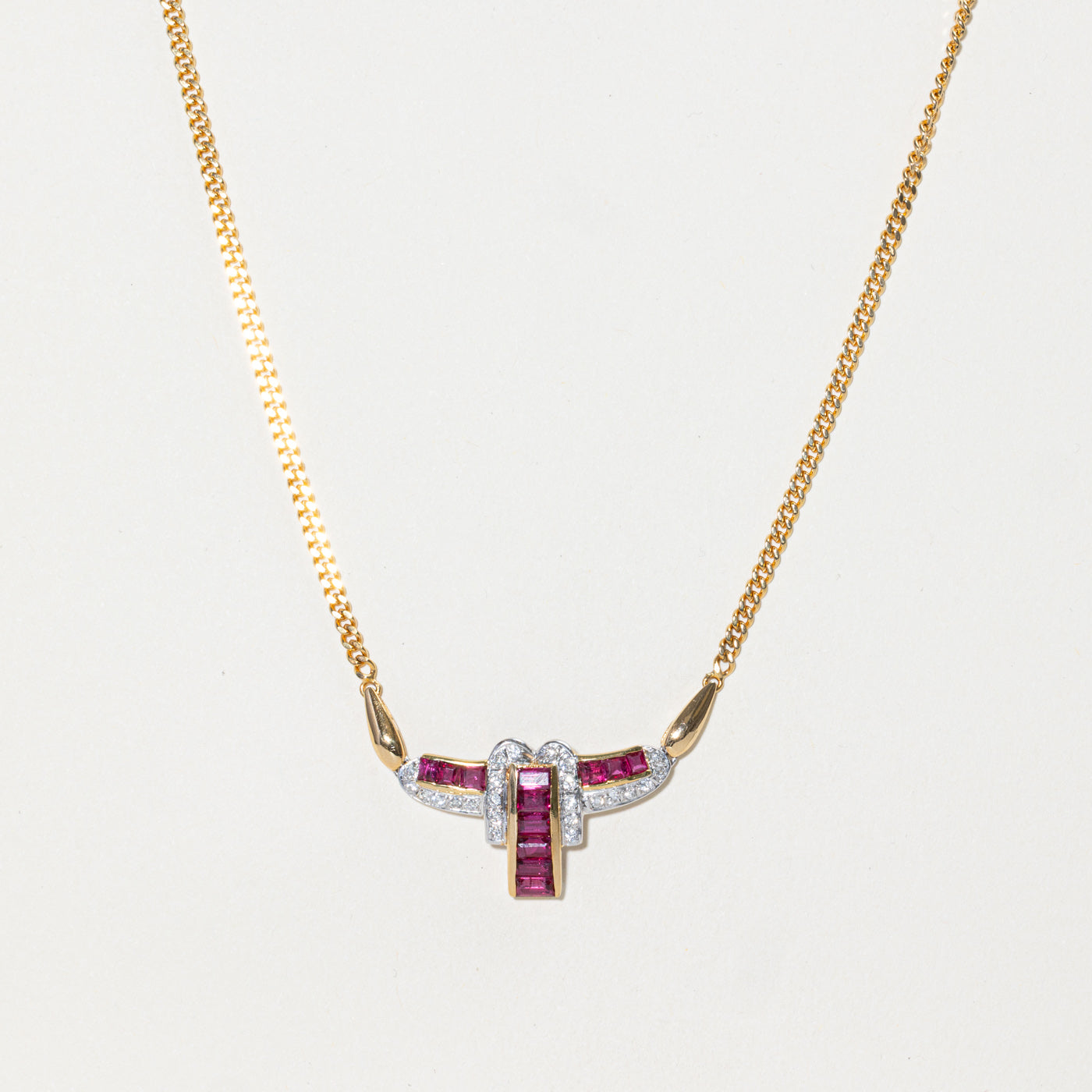 18k Ruby & Diamond Column Pendant Necklace | 1.33ctw, 0.24ctw | 16"