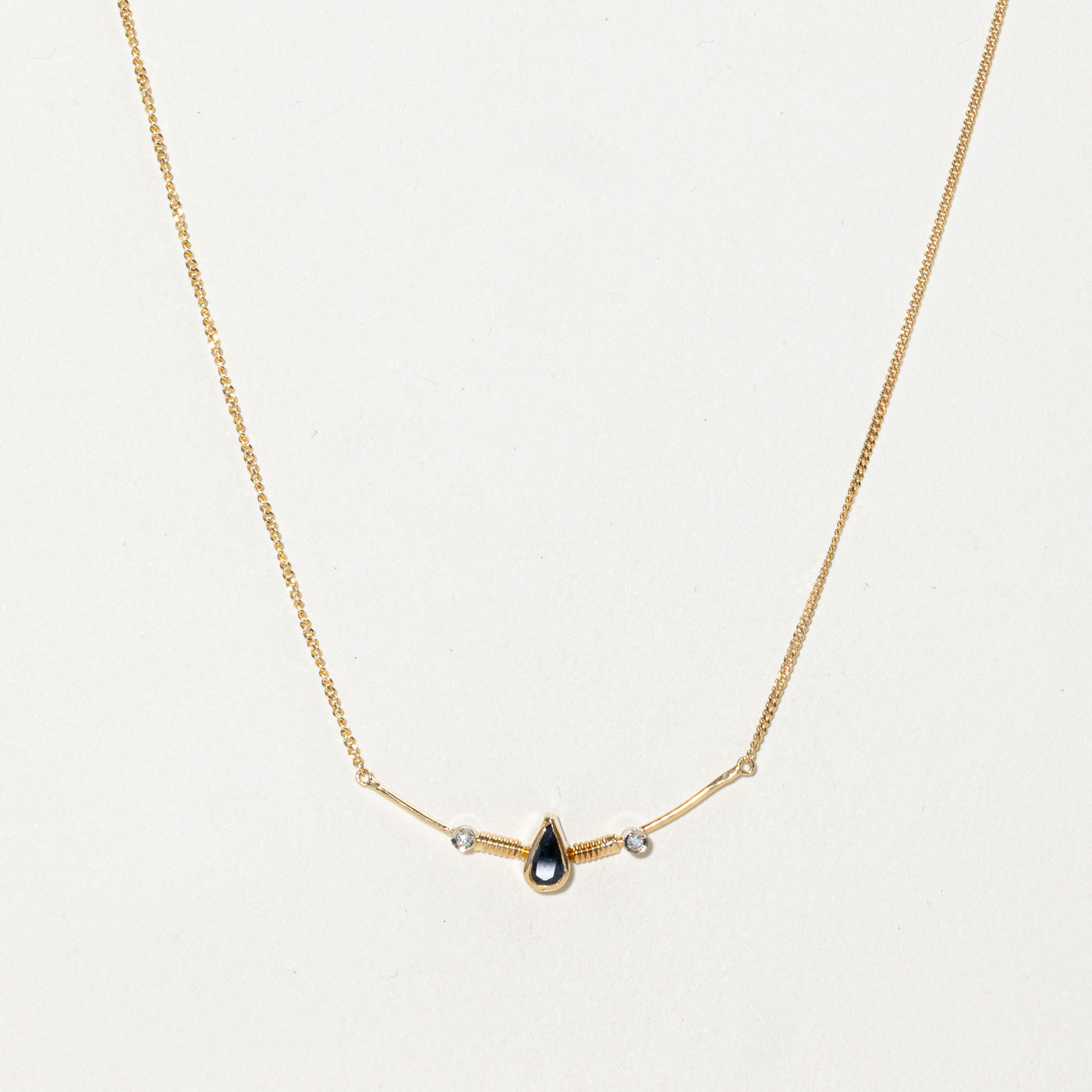 18k Pear Cut Sapphire & Diamond Pendant Necklace | 0.22ct, 0.01ct | 16"