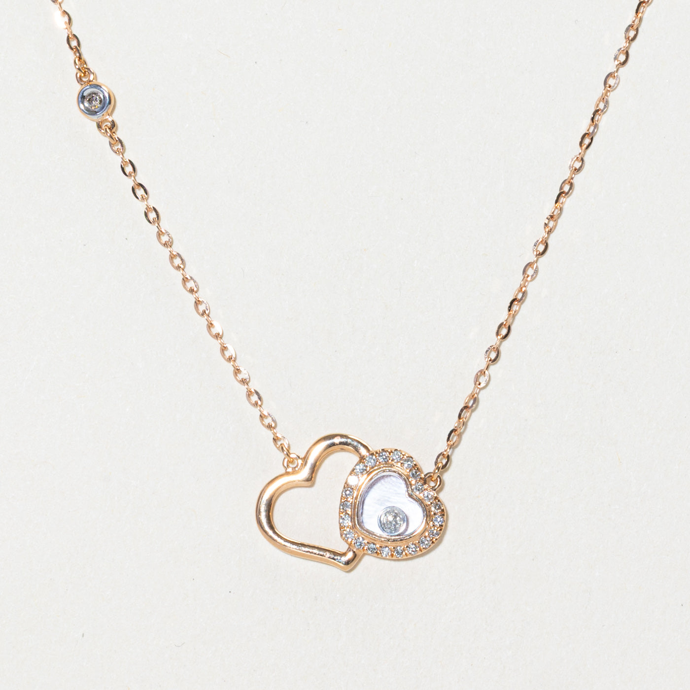 18k Mother of Pearl & Diamond Halo Double Heart Pendant Necklace | 0.20ct, 0.15ctw | 18"