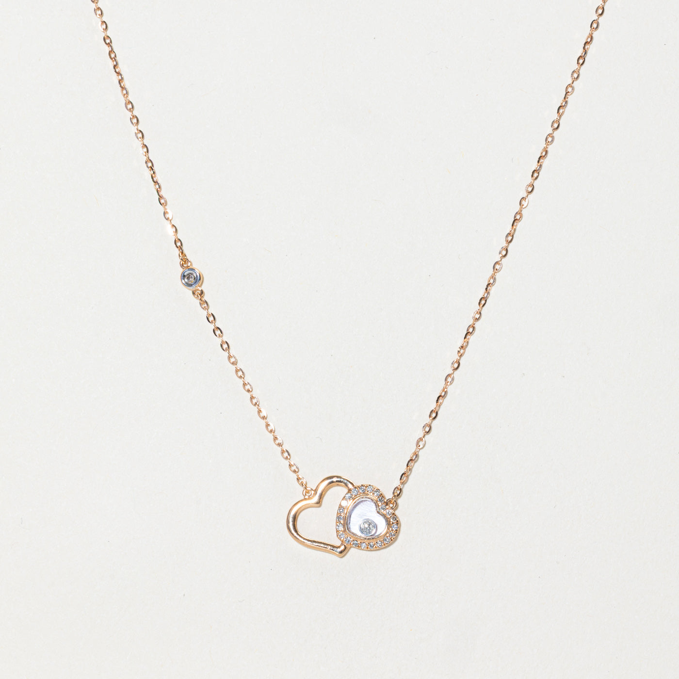 18k Mother of Pearl & Diamond Halo Double Heart Pendant Necklace | 0.20ct, 0.15ctw | 18"