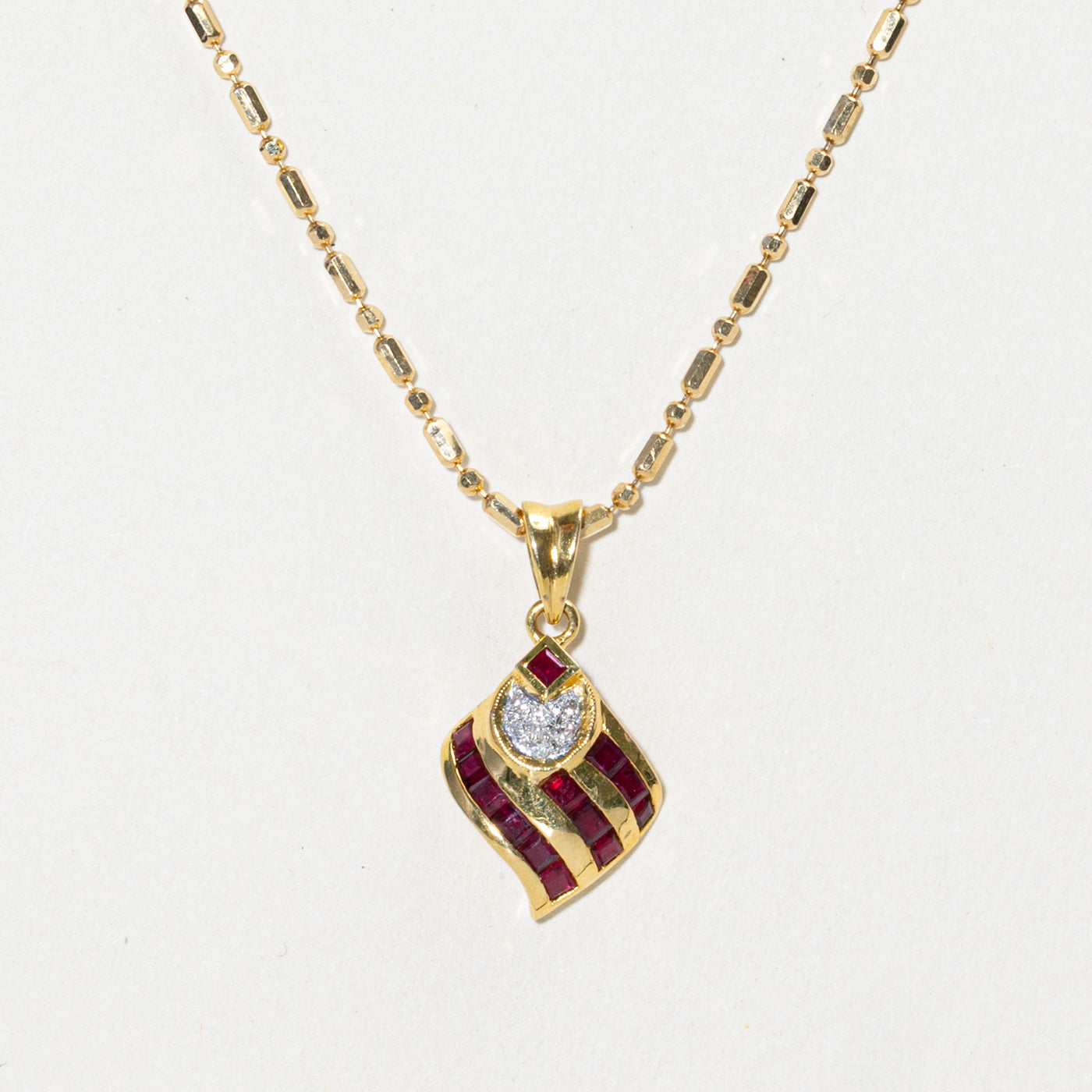 18k Synthetic Ruby & Diamond Waterfall Pendant Necklace | 0.72ctw, 0.03ctw | 16"
