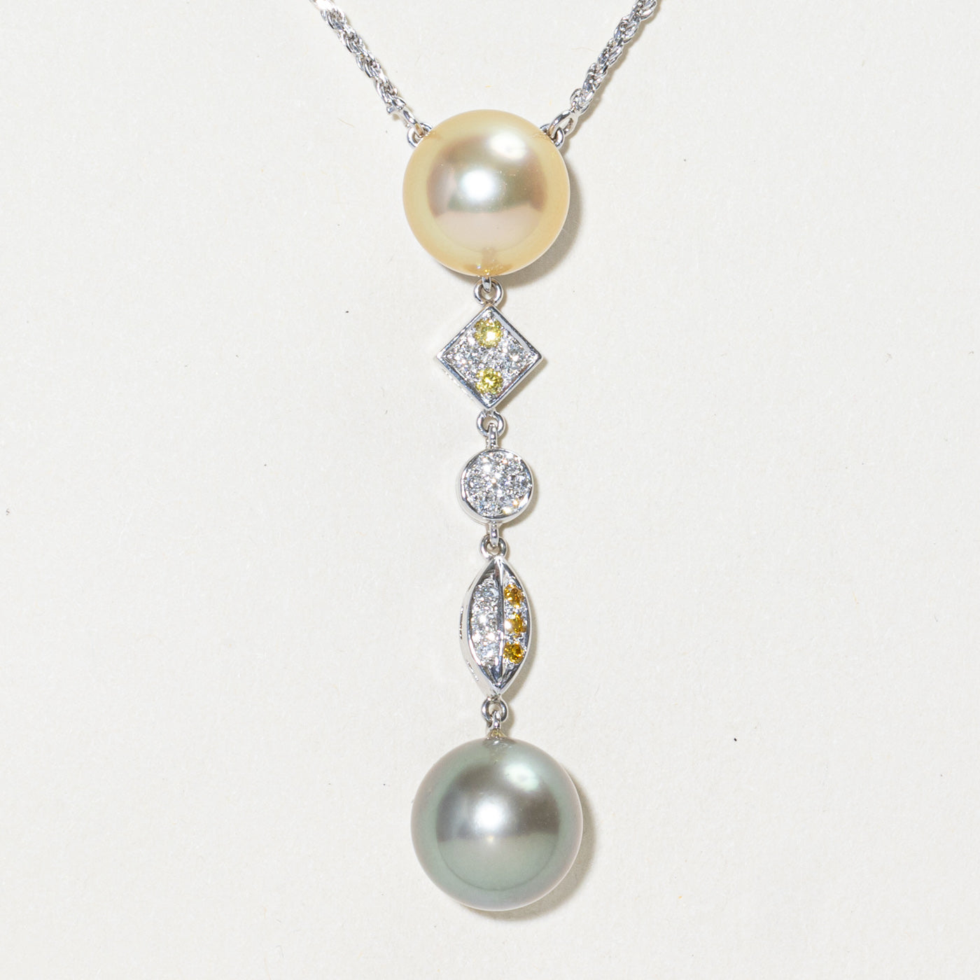 18k Cultured Pearl & Diamond Column Pendant Necklace | 0.27ctw | 16"
