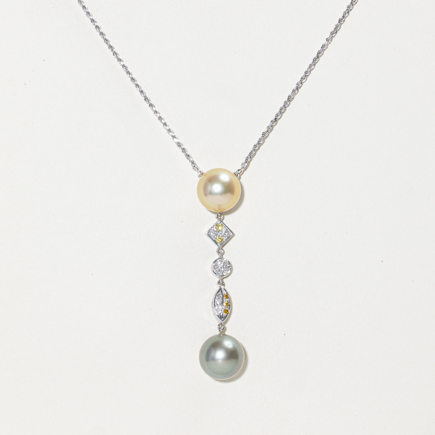 18k Cultured Pearl & Diamond Column Pendant Necklace | 0.27ctw | 16"