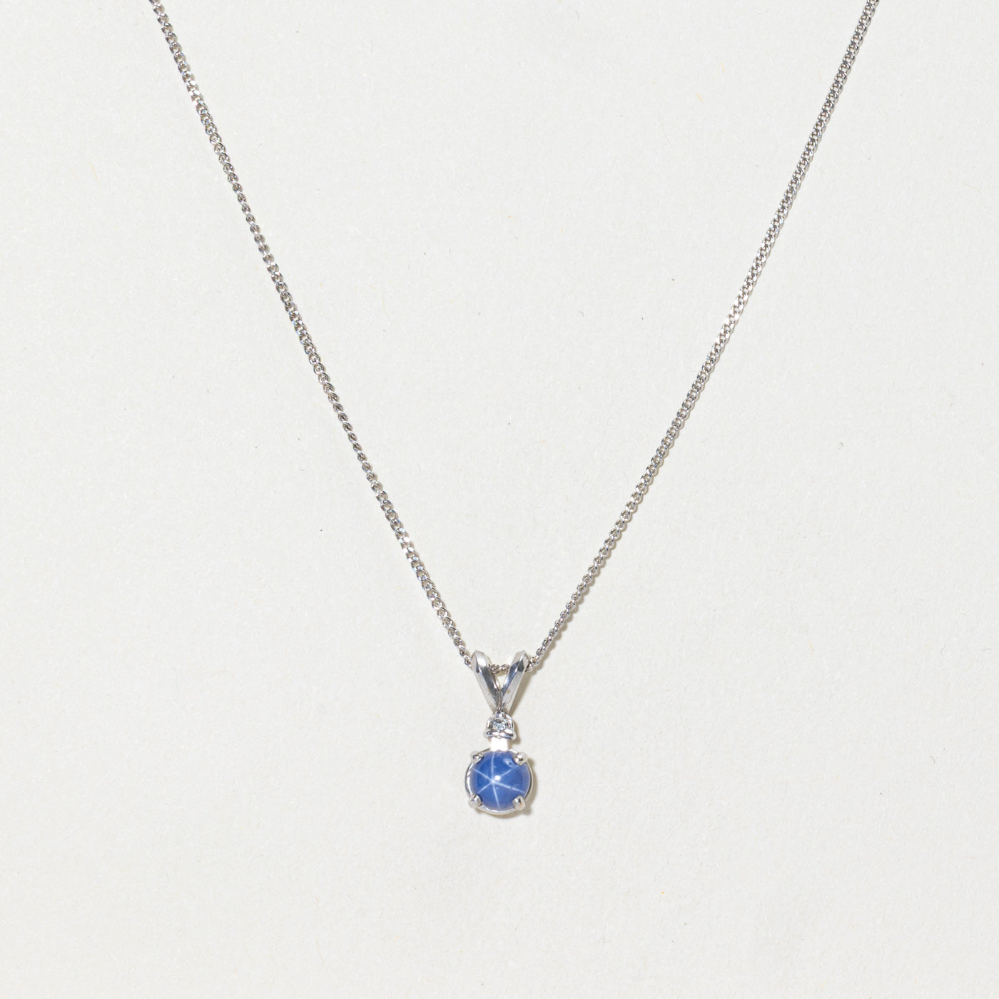 Cabochon Synthetic Star Sapphire & Diamond Pendant Necklace | 0.70ct, 0.01ct | 18"