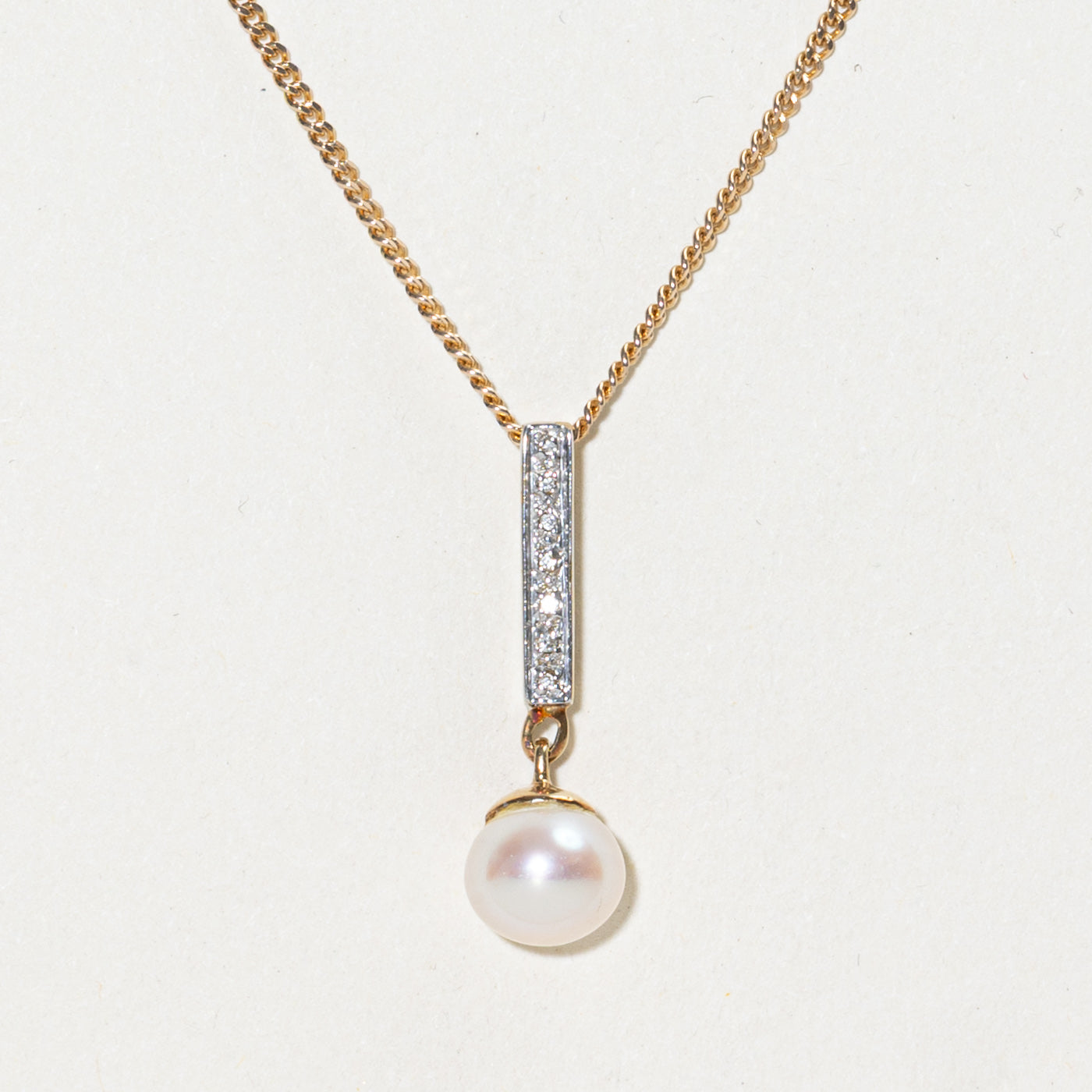 Cultured Pearl & Diamond Drop Pendant Necklace | 0.01ctw | 20"