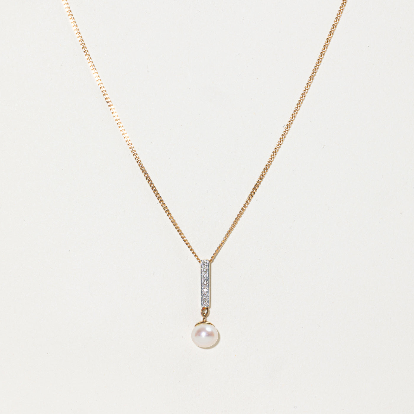 Cultured Pearl & Diamond Drop Pendant Necklace | 0.01ctw | 20"