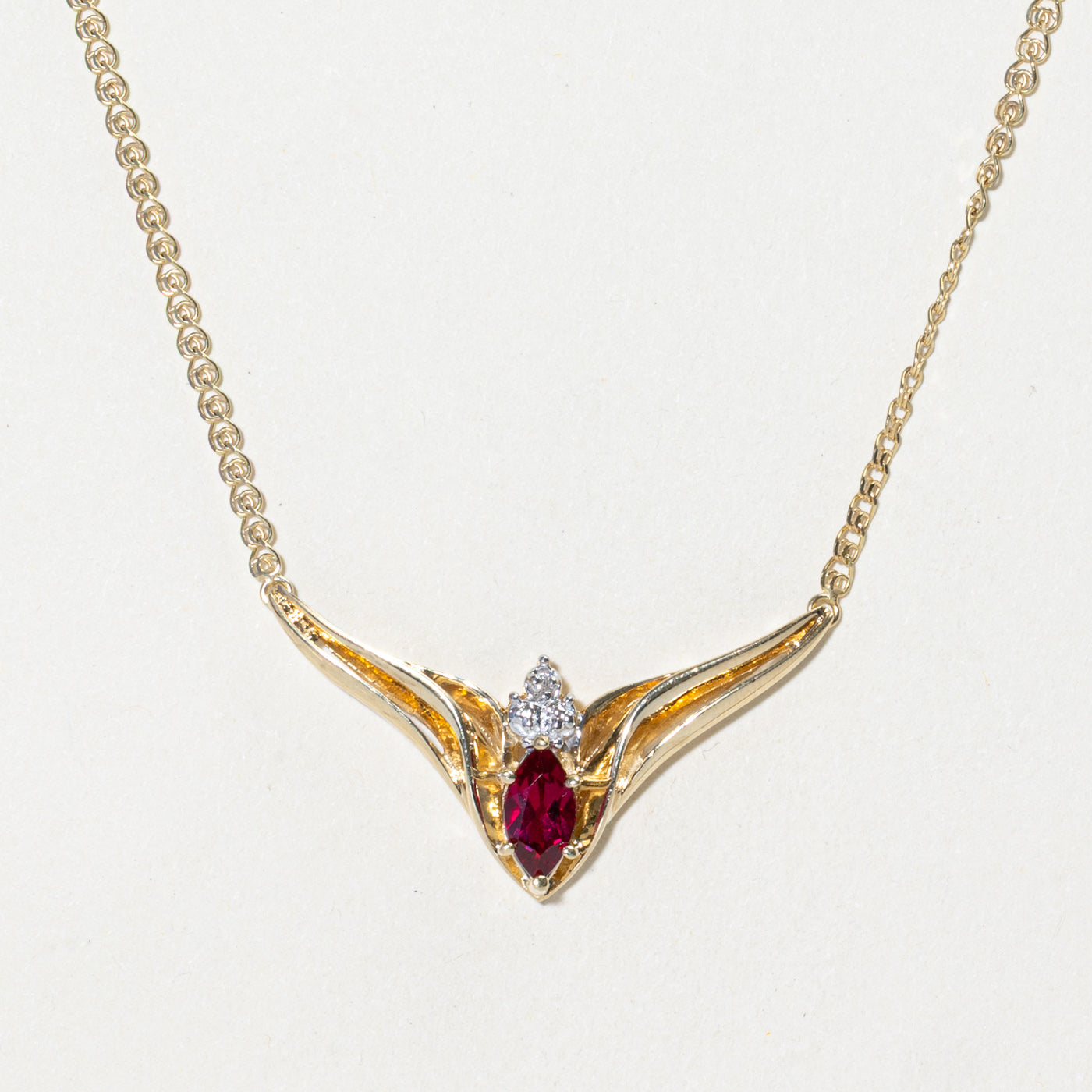 Synthetic Ruby & Natural Diamond Pendant Necklace | 0.55ct, 0.002ct | 18"
