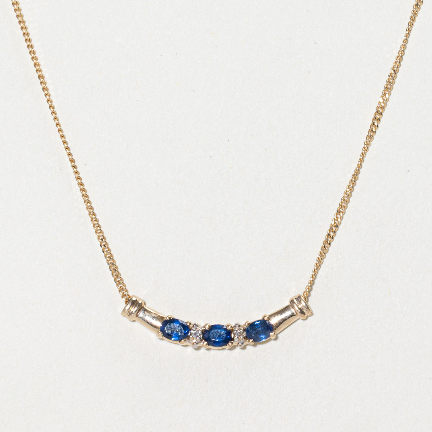 Three Stone Sapphire & Diamond Pendant Necklace | 0.60ctw, 0.004ctw | 18"