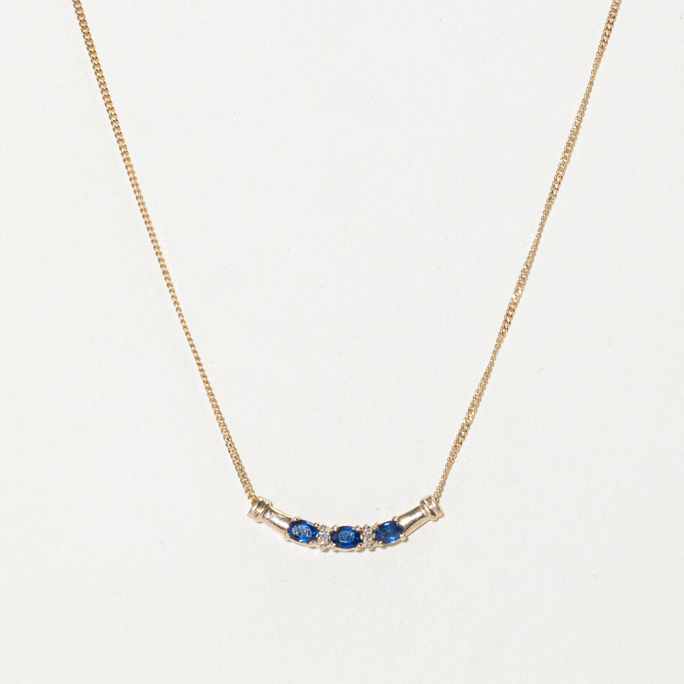 Three Stone Sapphire & Diamond Pendant Necklace | 0.60ctw, 0.004ctw | 18"