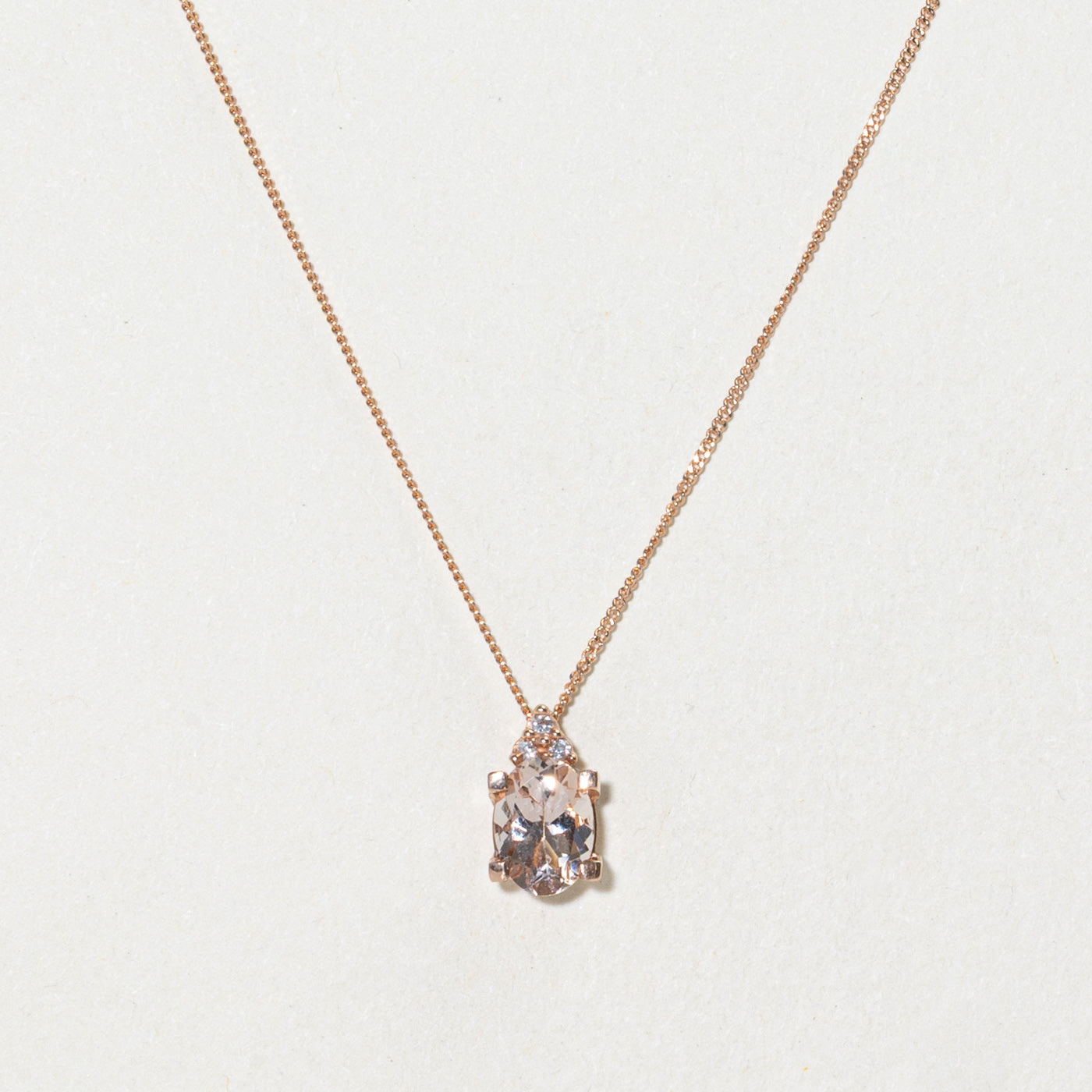 Oval Cut Morganite & Diamond Pendant Necklace | 1.00ct, 0.009ct | 18"