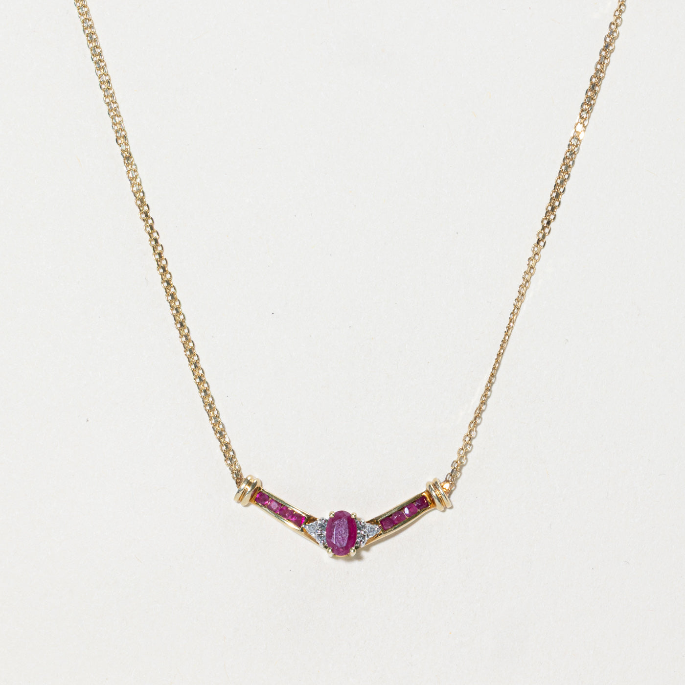 Oval Cut Glass Filled Ruby & Diamond Pendant Necklace | 0.55ctw, 0.03ctw | 17"