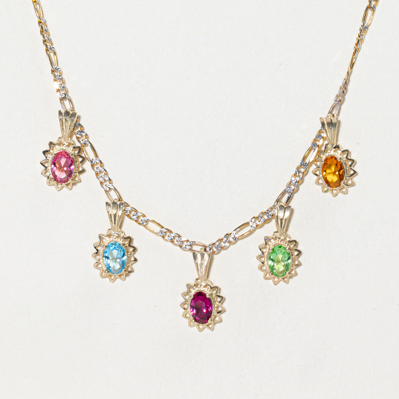 Five Stone Multi Coloured Glass Pendant Necklace | 2.30ctw | 23"