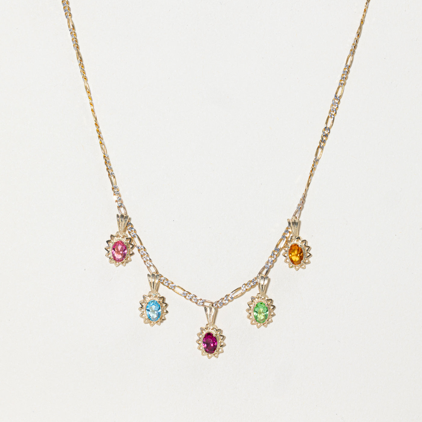 Five Stone Multi Coloured Glass Pendant Necklace | 2.30ctw | 23"