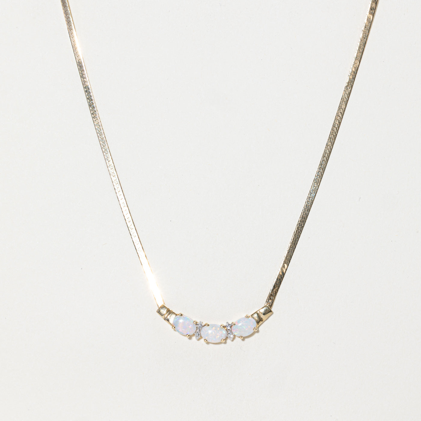 Three Stone Opal & Diamond Pendant Necklace | 1.24ctw, 0.02ct | 17"