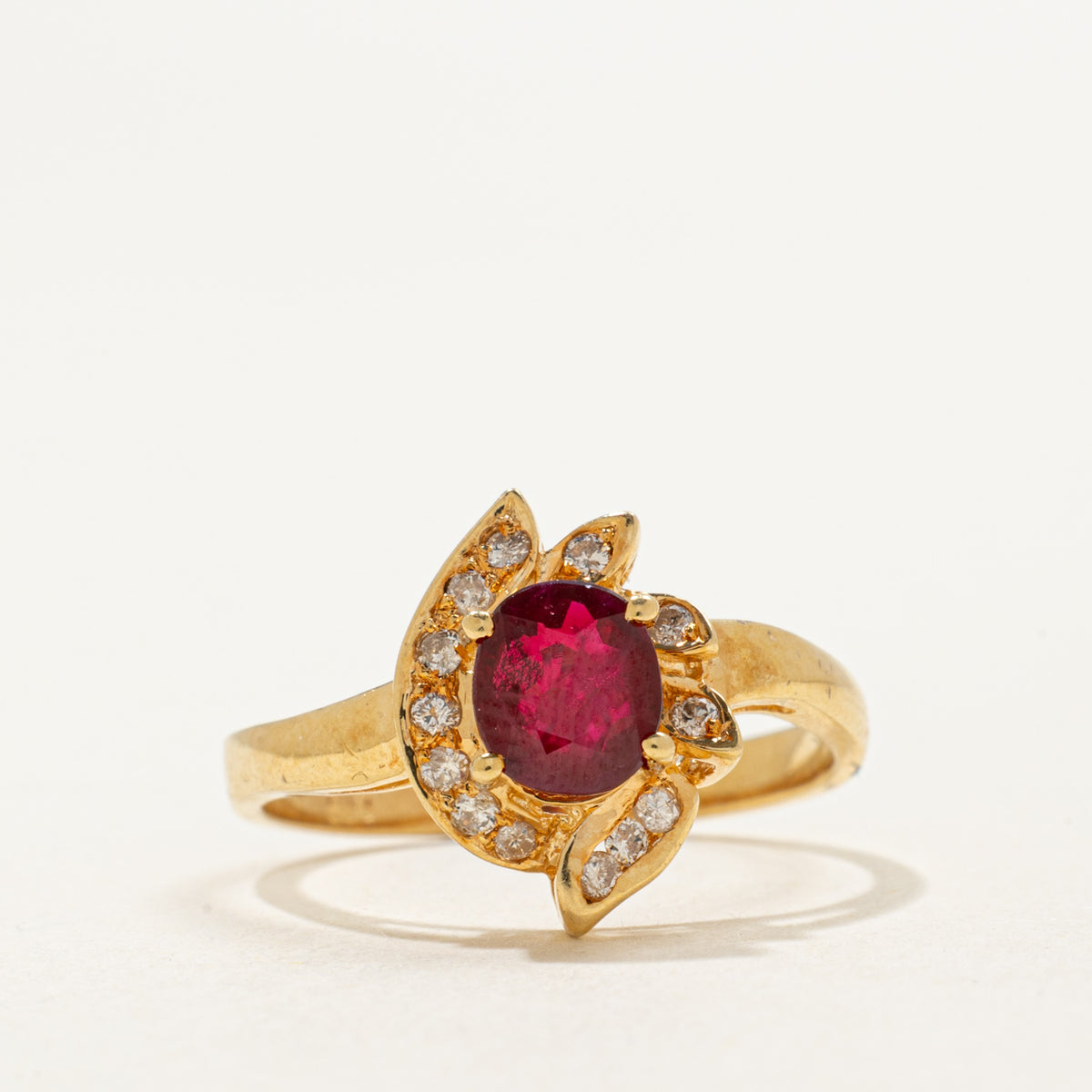 Bague Or 18 Carats Avec Diamant Et Rubis - Taille 55 - Occasion