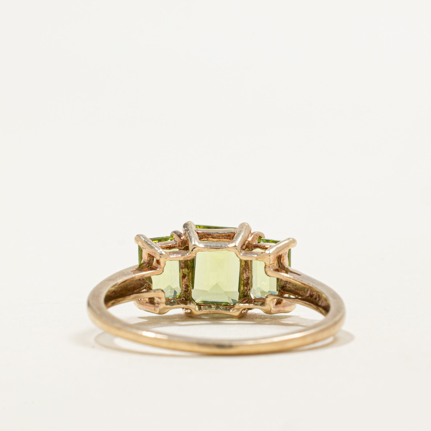 10K Three Stone Emerald Cut Peridot Ring | 2.70ctw | SZ 9.75