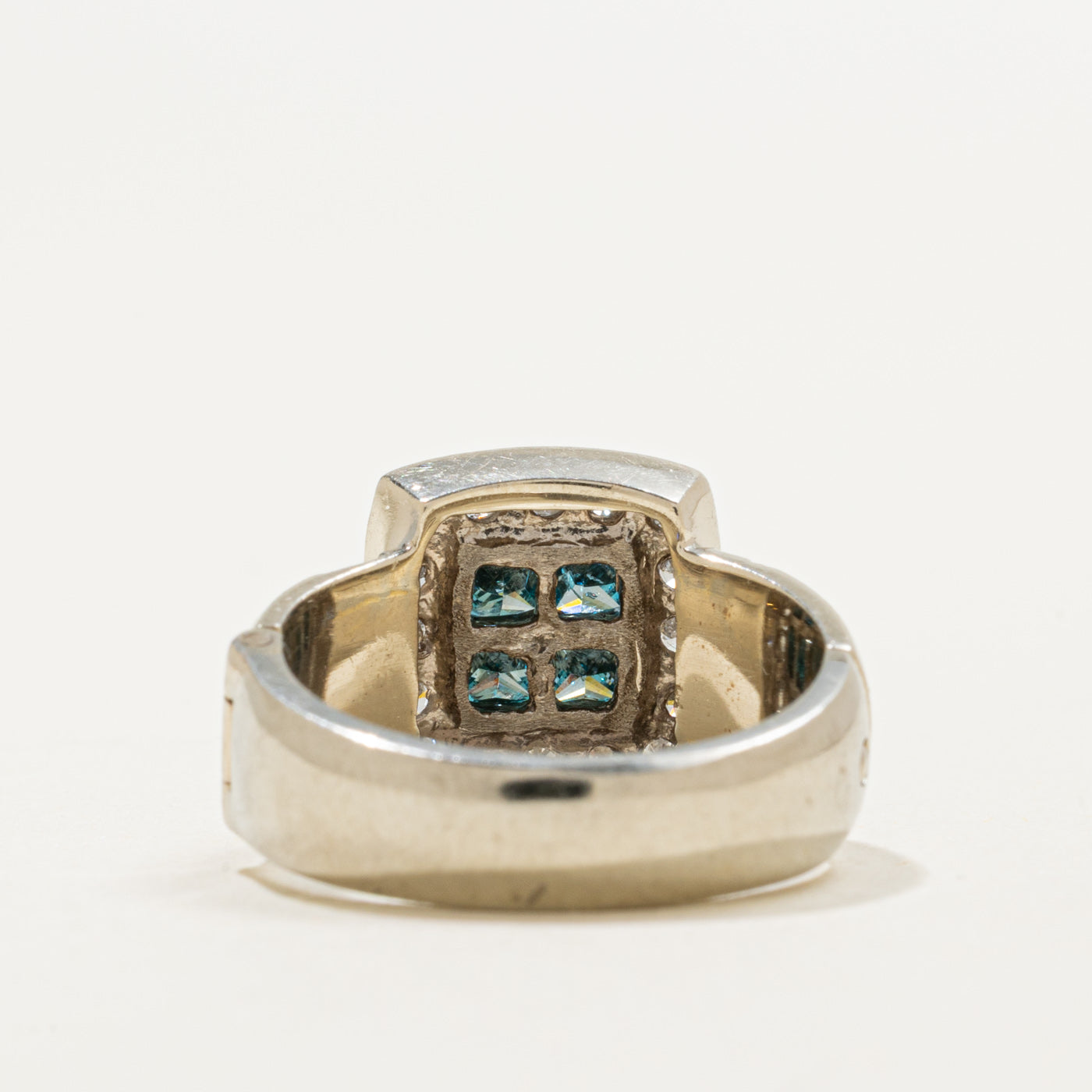 14K Blue & White Diamond Halo Hinge Ring | 1.32ctw | SZ 5.0