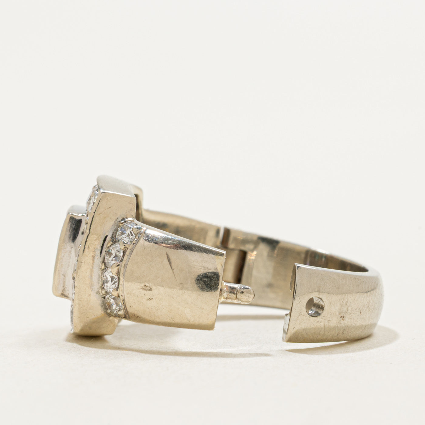 14K Blue & White Diamond Halo Hinge Ring | 1.32ctw | SZ 5.0