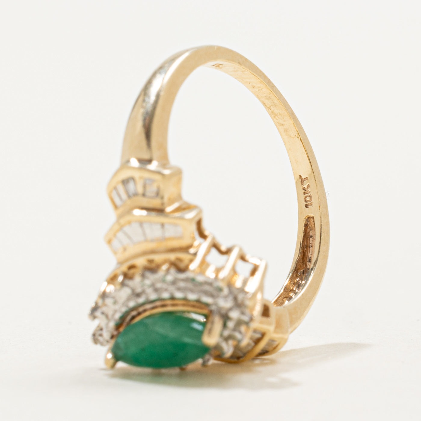 10K Marquise Cut Emerald & Diamond Accented Ring | 0.45ct, 0.02ctw | SZ 5.5