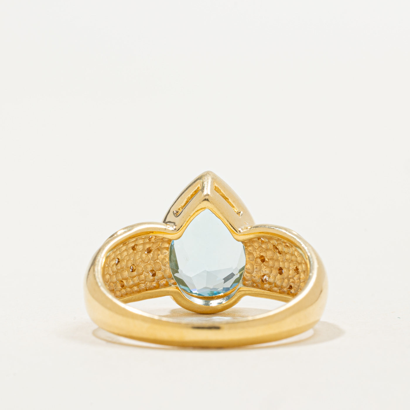 18K Bezel Set Pear Cut Blue Topaz & Diamond Ring | 3.50ct, 0.16ctw | SZ 6.0